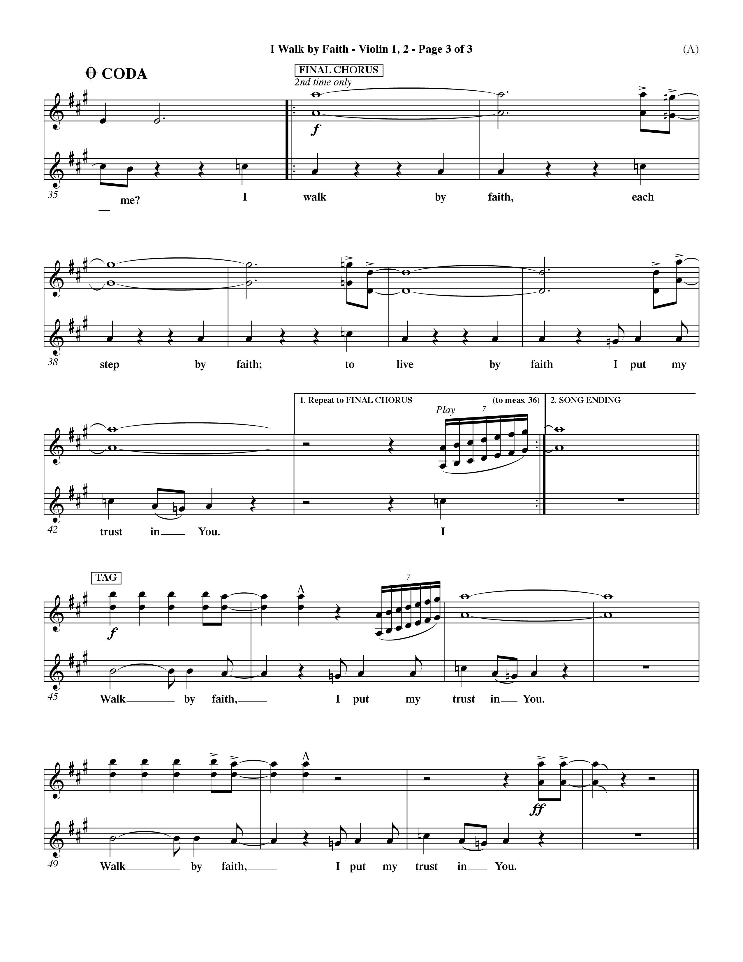 I Walk By Faith (Choral Anthem SATB) Violin 1/2 (Word Music Choral / Orch. Paul Nelson)