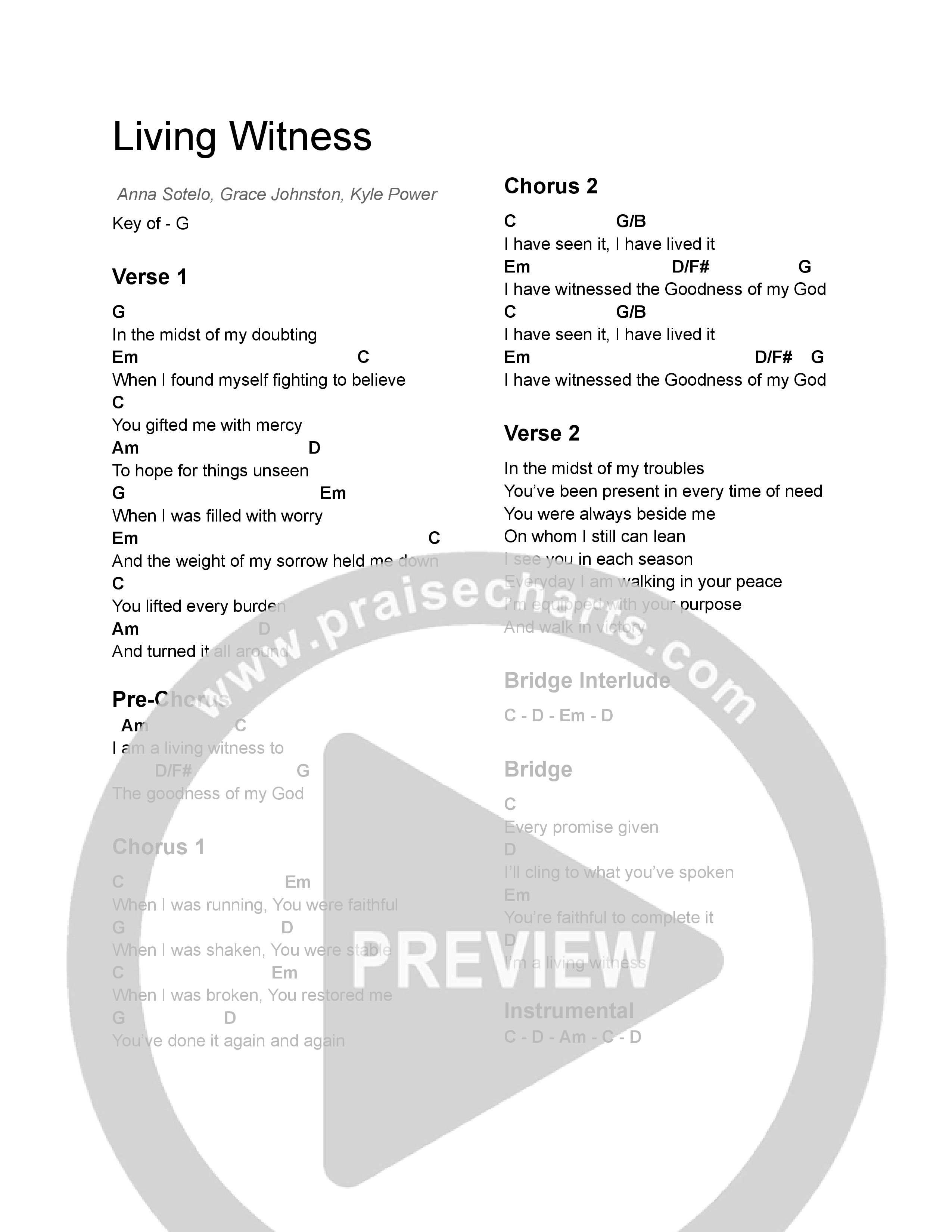 Living Witness Chord Chart (North Palm Worship / Anna Sotelo)