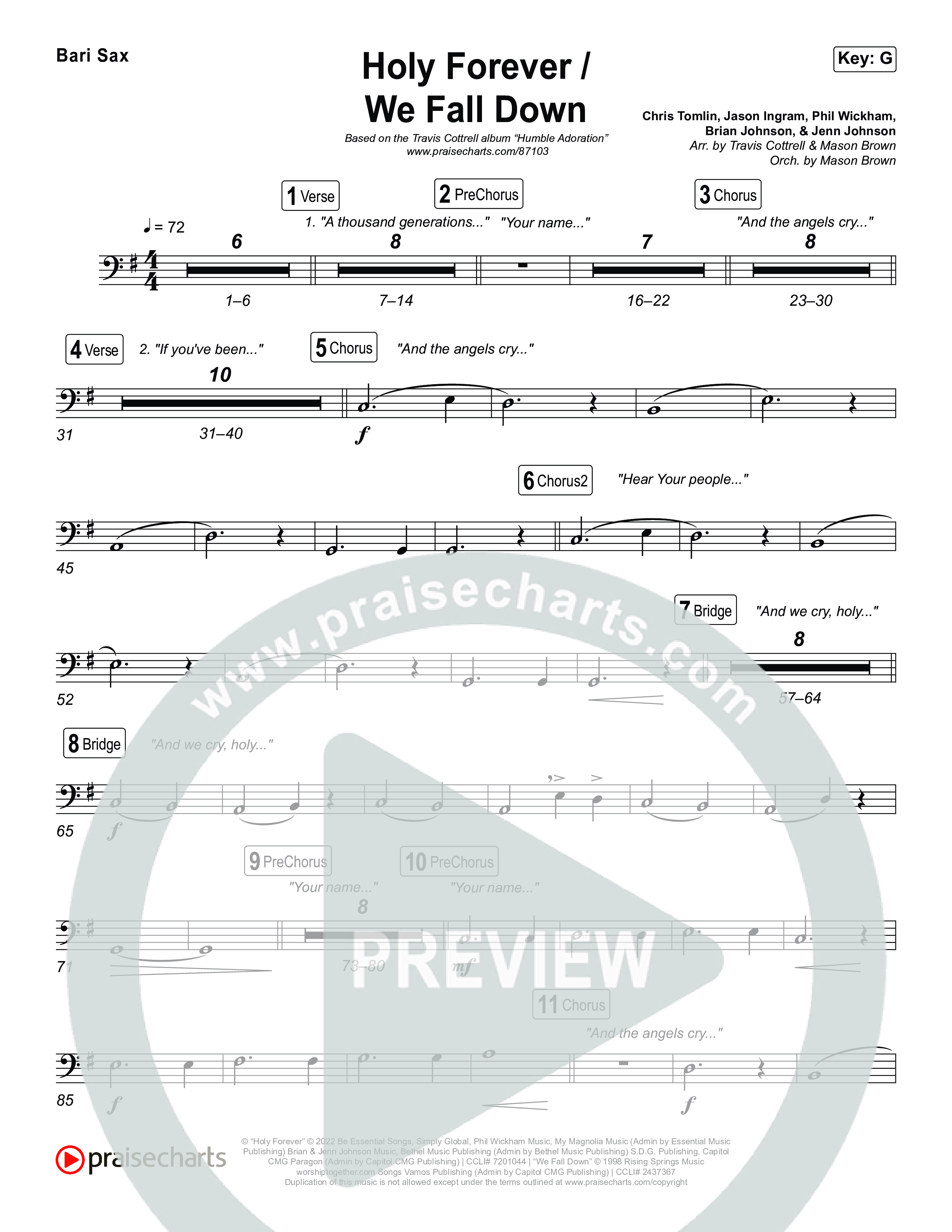 Holy Forever / We Fall Down (Choral/SATB) Bari Sax (Travis Cottrell / Skye Reedy / Arr. Mason Brown)