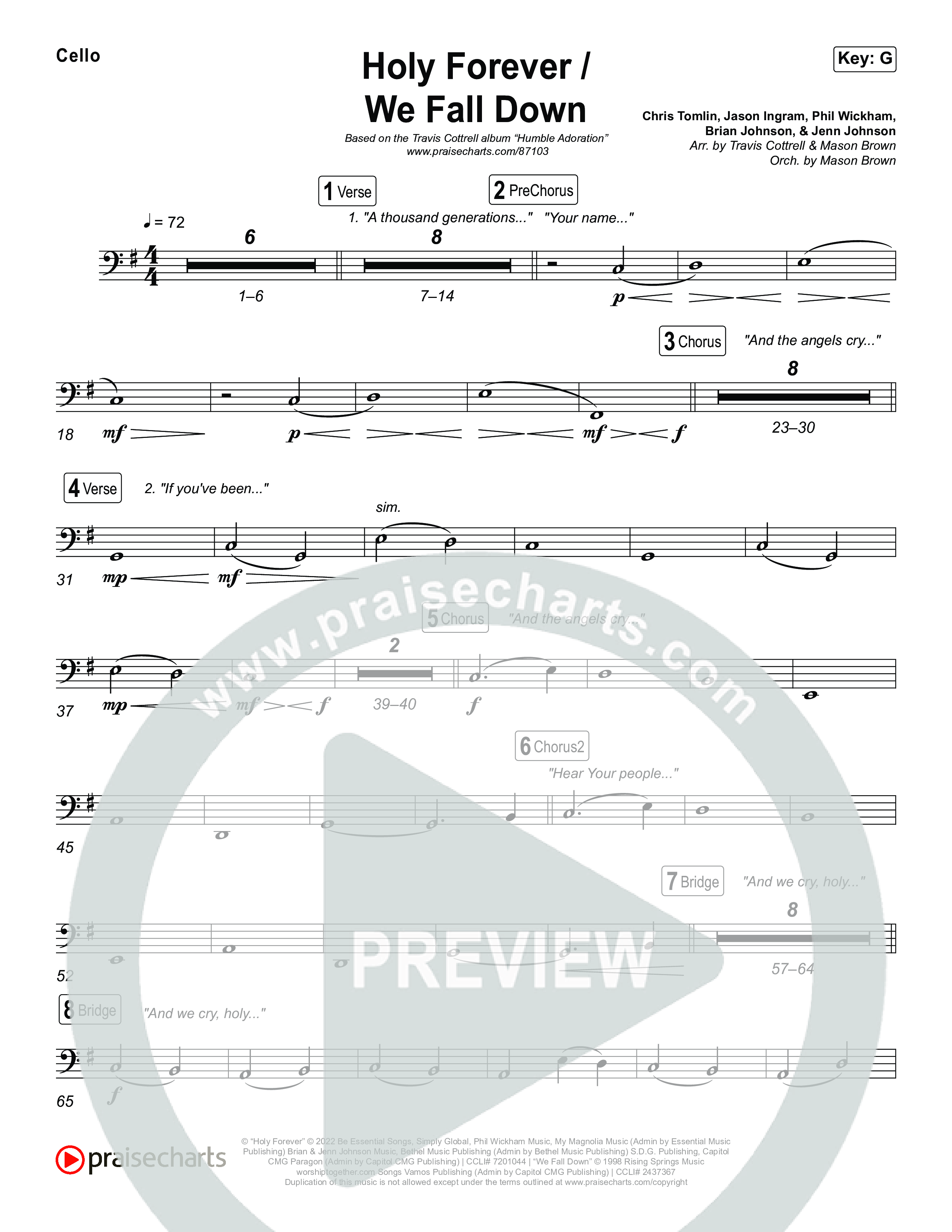 Holy Forever / We Fall Down (Choral/SATB) Cello (Travis Cottrell / Skye Reedy / Arr. Mason Brown)