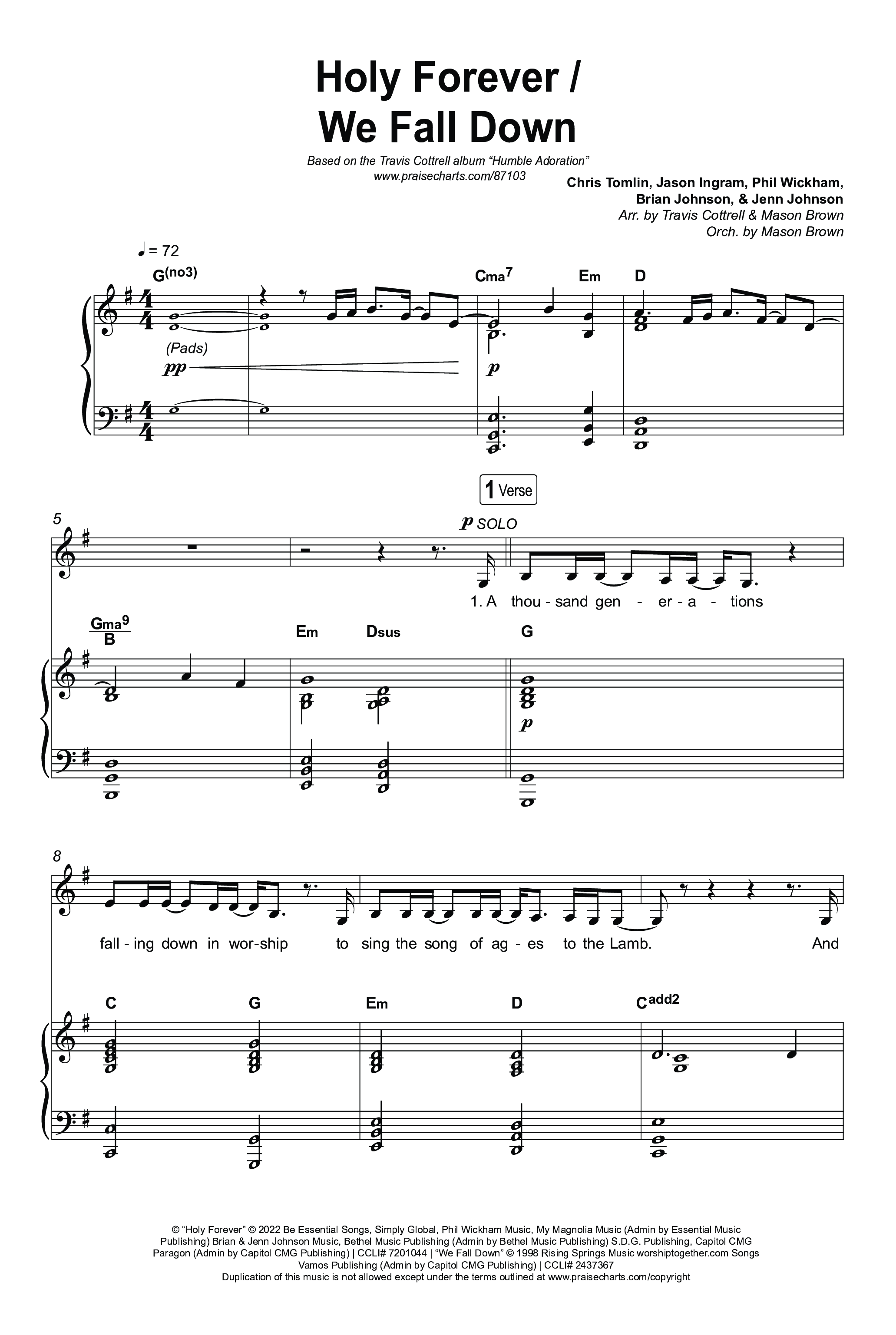 Holy Forever / We Fall Down (Choral/SATB) Octavo (SATB & Pno) (Travis Cottrell / Skye Reedy / Arr. Mason Brown)