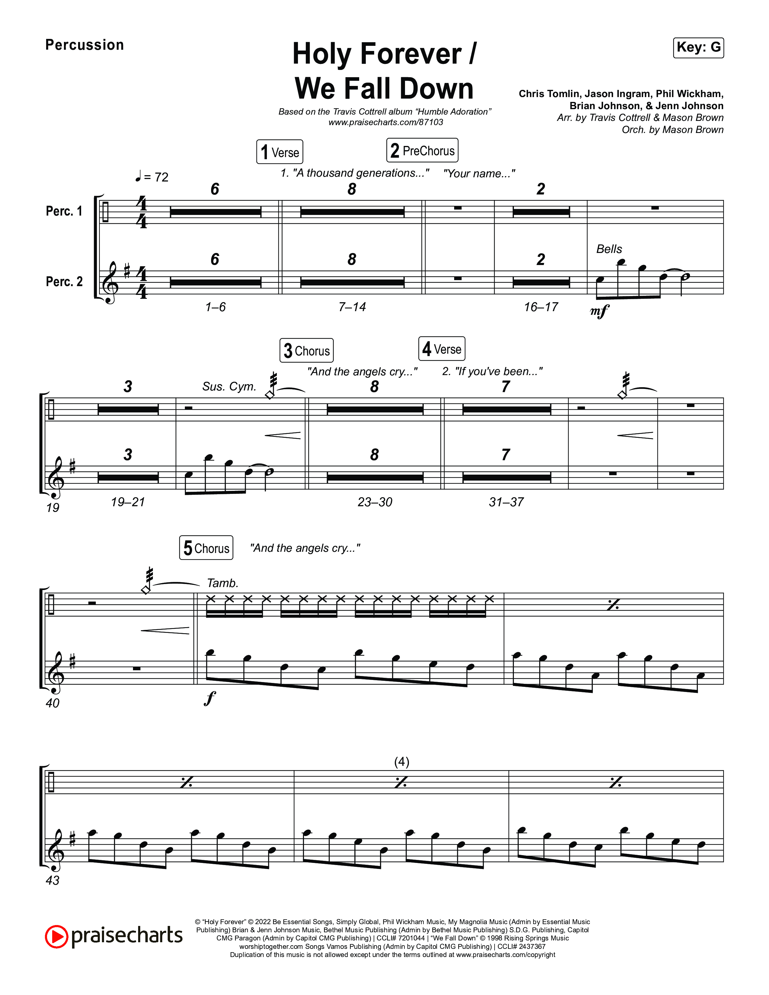 Holy Forever / We Fall Down (Choral/SATB) Percussion (Travis Cottrell / Skye Reedy / Arr. Mason Brown)