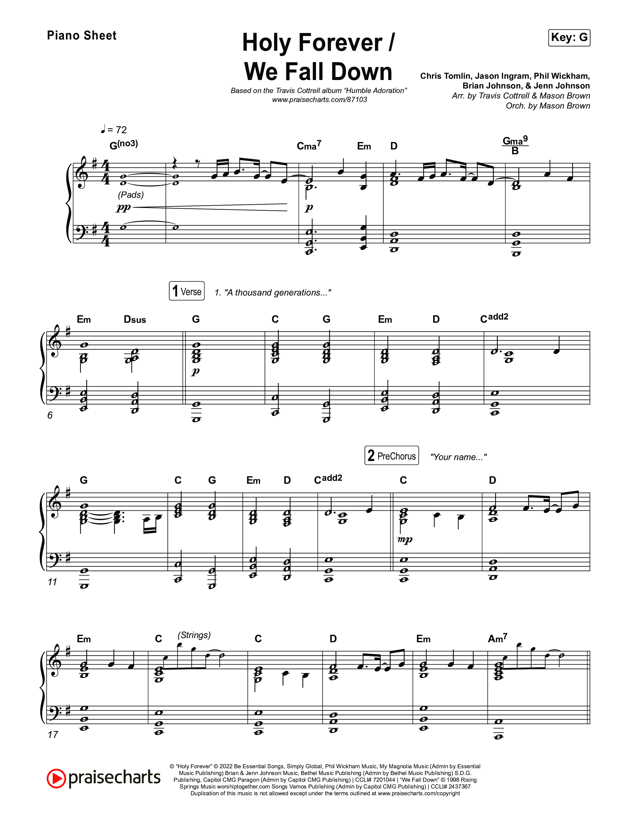 Holy Forever / We Fall Down (Choral/SATB) Piano Sheet (Travis Cottrell / Skye Reedy / Arr. Mason Brown)