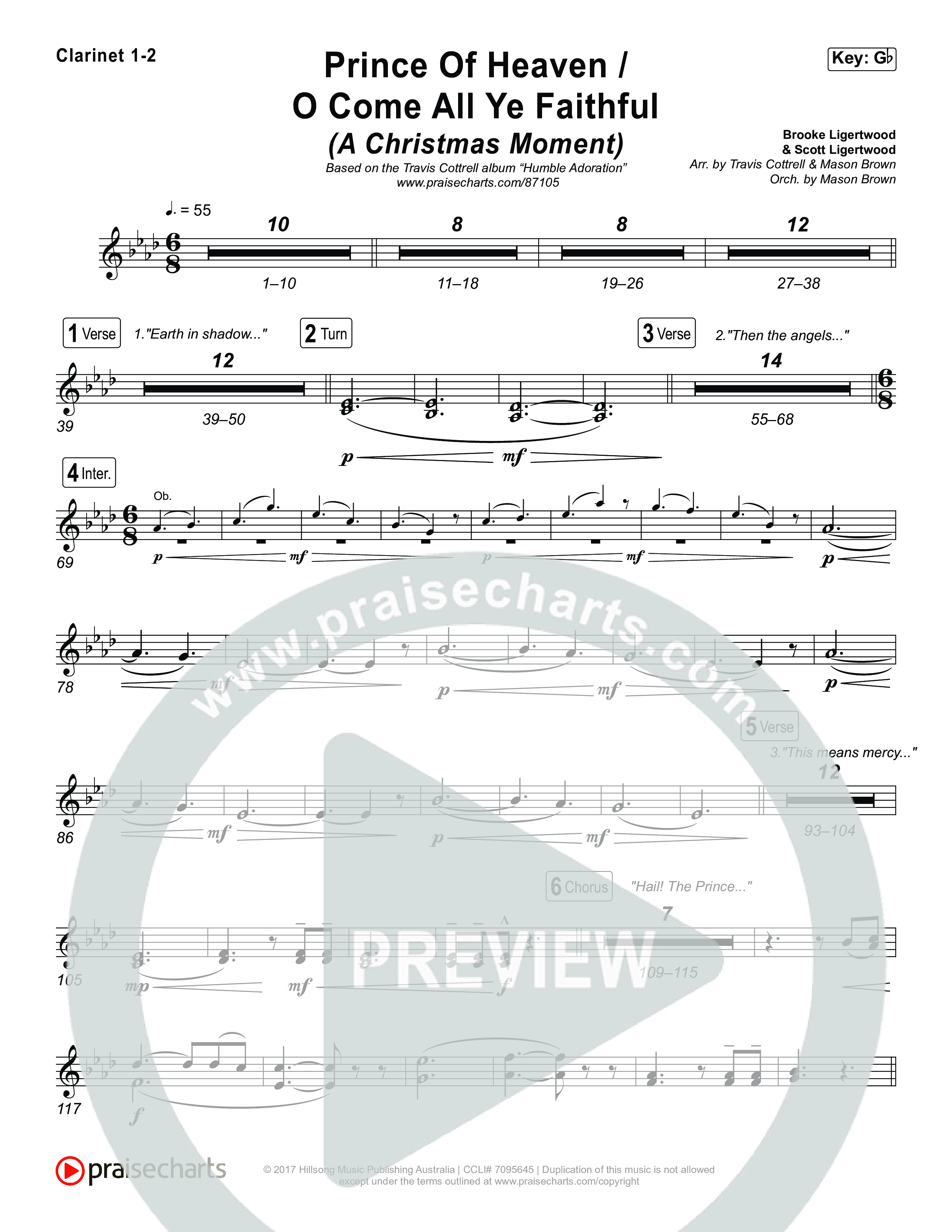 Prince Of Heaven (A Christmas Worship Moment) (Choral/SATB) Clarinet 1,2 (Cheryl Stark / Arr. Travis Cottrell / Arr. Mason Brown)