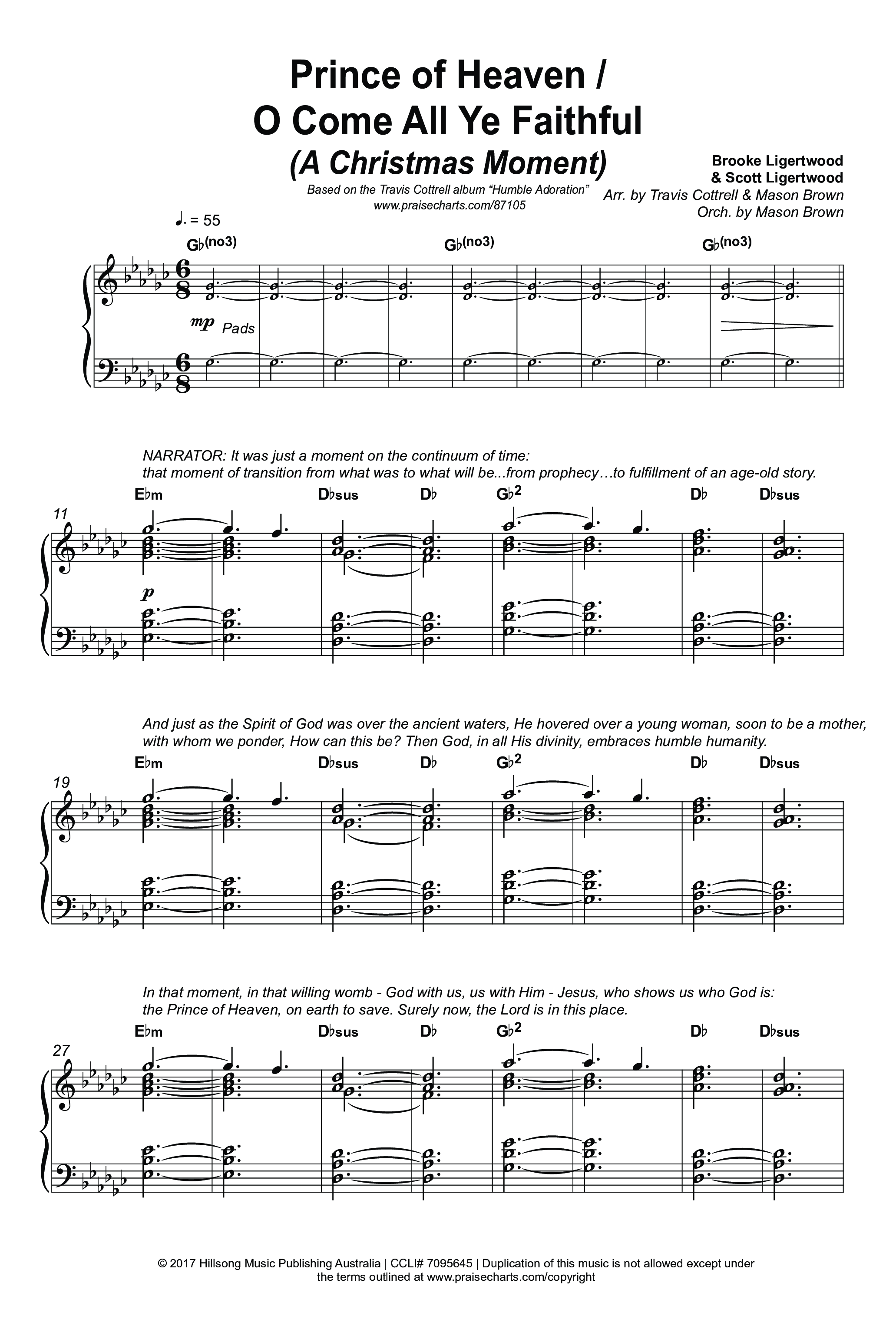 Prince Of Heaven (A Christmas Worship Moment) (Choral/SATB) Octavo (SATB & Pno) (Cheryl Stark / Arr. Travis Cottrell / Arr. Mason Brown)