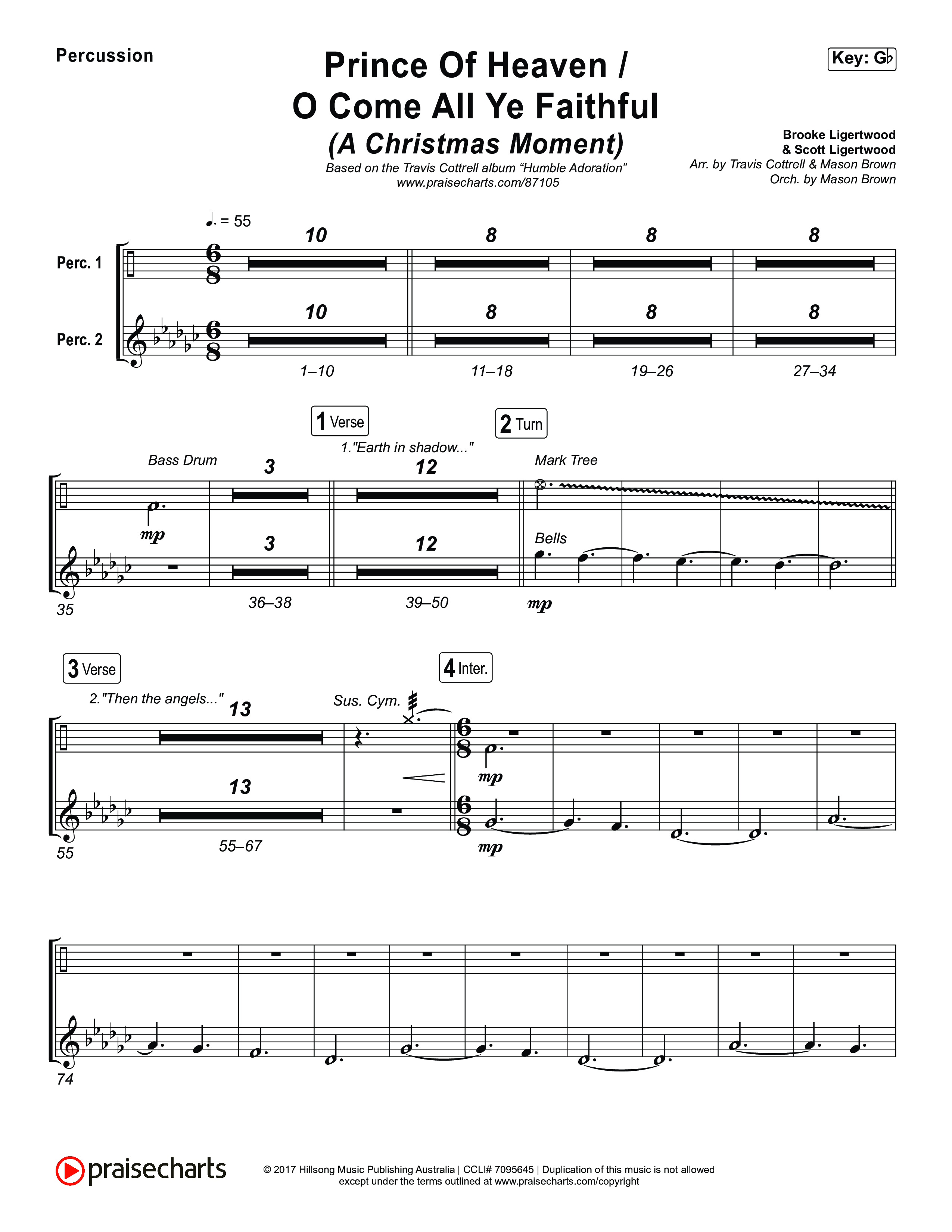 Prince Of Heaven (A Christmas Worship Moment) (Choral/SATB) Percussion (Cheryl Stark / Arr. Travis Cottrell / Arr. Mason Brown)