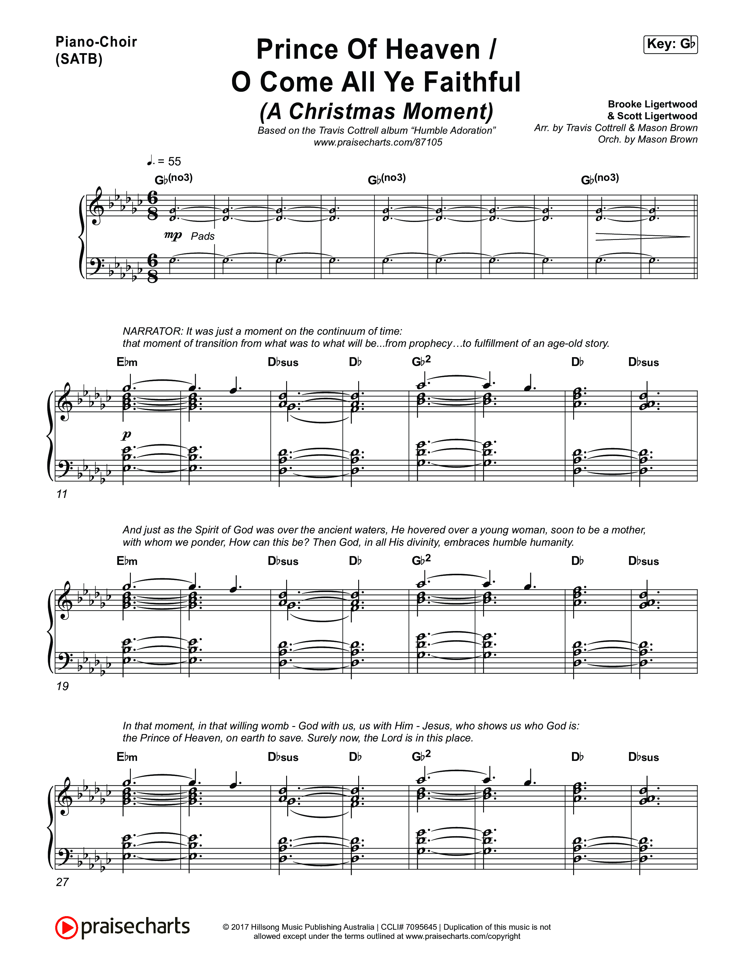 Prince Of Heaven (A Christmas Worship Moment) (Choral/SATB) Piano/Vocal (SATB) (Cheryl Stark / Arr. Travis Cottrell / Arr. Mason Brown)