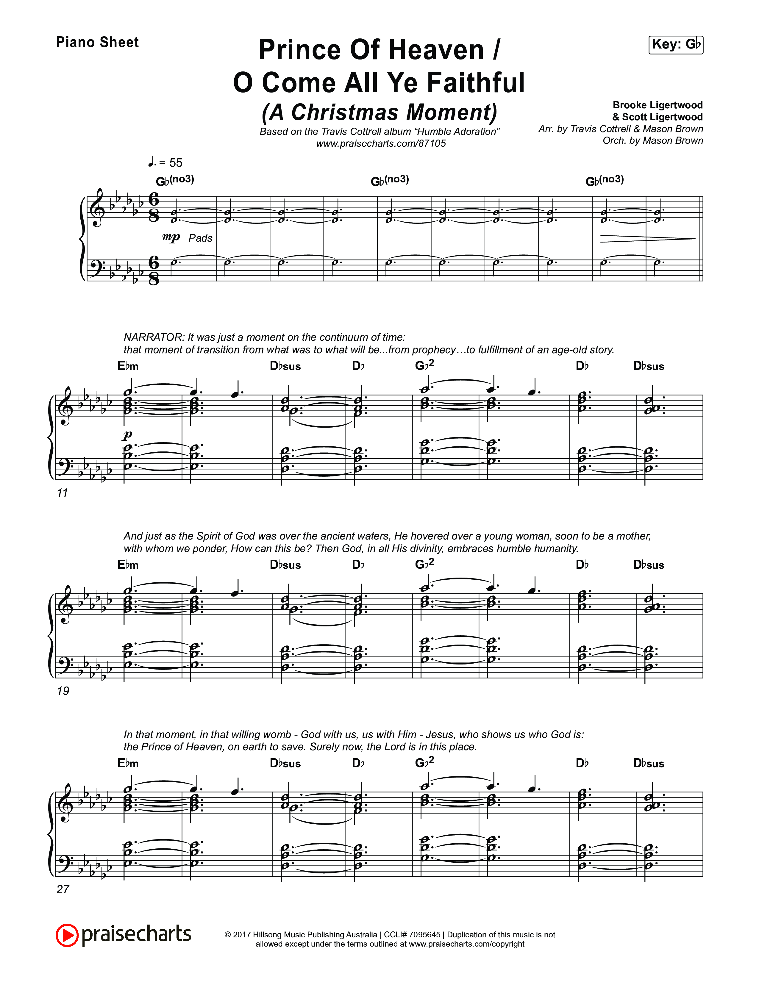 Prince Of Heaven (A Christmas Worship Moment) (Choral/SATB) Piano Sheet (Cheryl Stark / Arr. Travis Cottrell / Arr. Mason Brown)