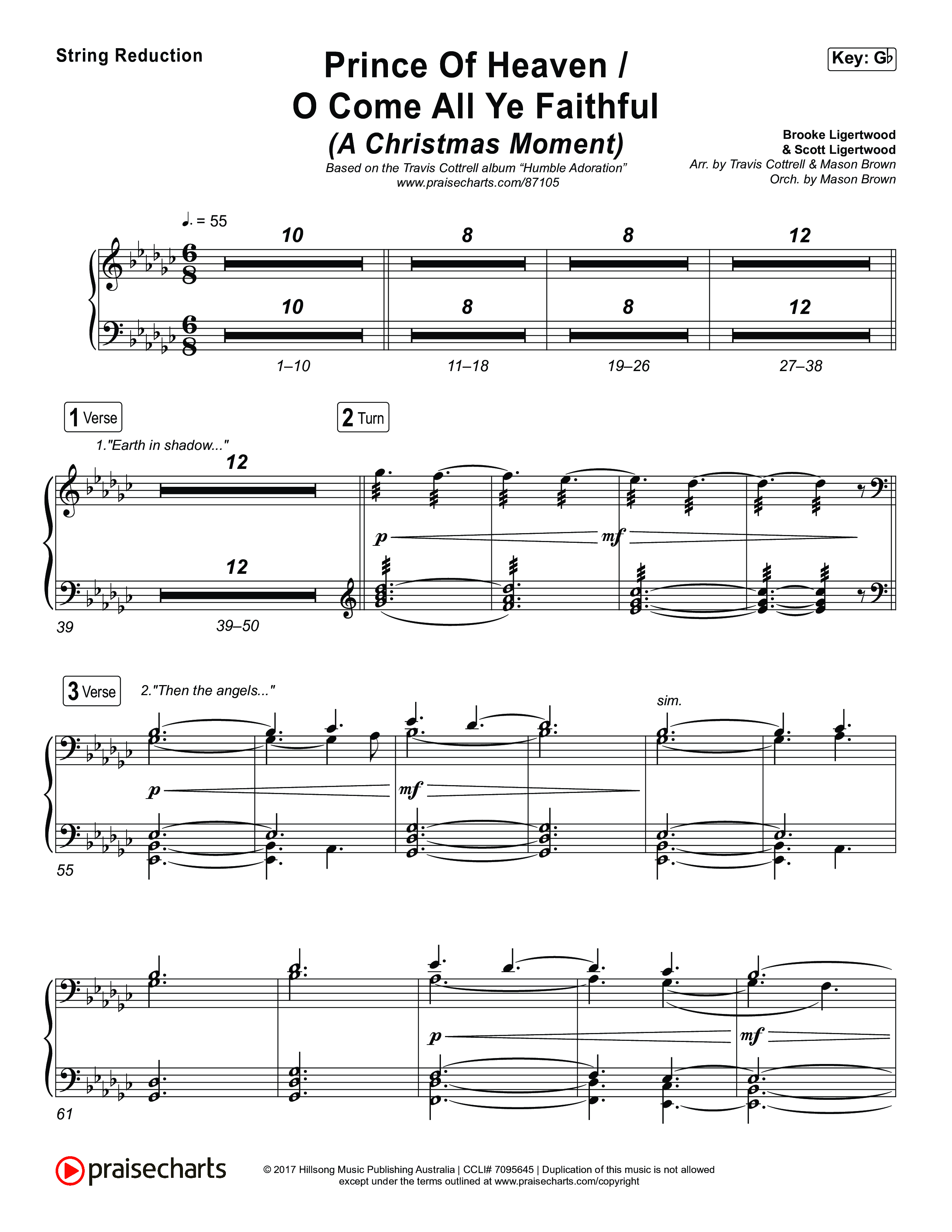 Prince Of Heaven (A Christmas Worship Moment) (Choral/SATB) String Reduction (Cheryl Stark / Arr. Travis Cottrell / Arr. Mason Brown)