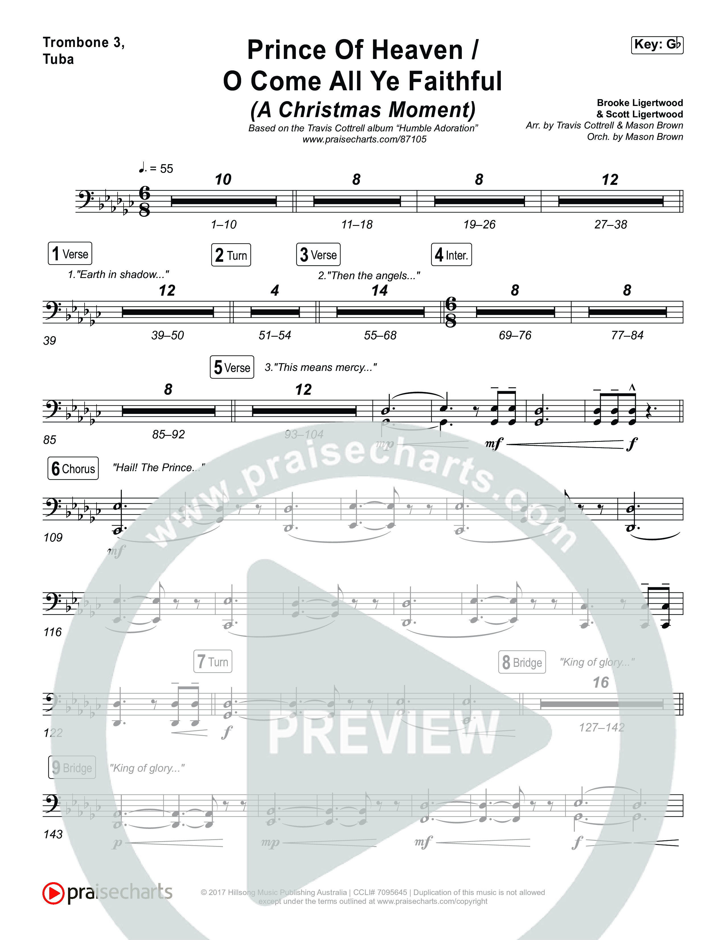 Prince Of Heaven (A Christmas Worship Moment) (Choral/SATB) Trombone 1,2 (Cheryl Stark / Arr. Travis Cottrell / Arr. Mason Brown)