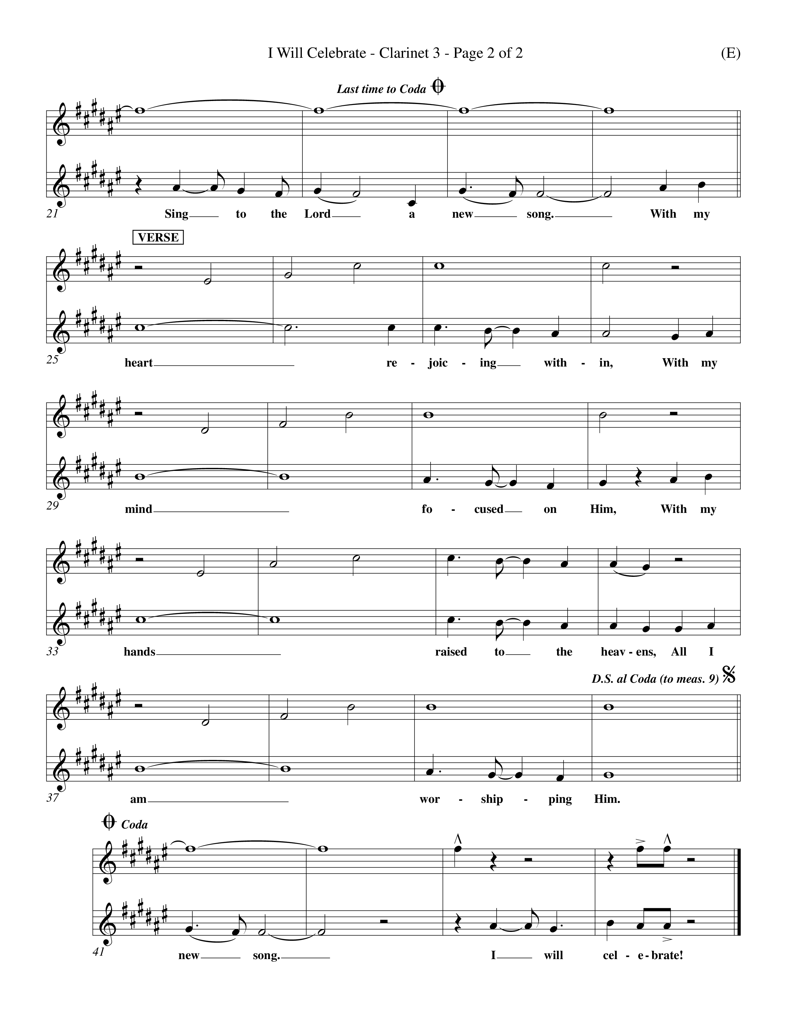 I Will Celebrate (Choral Anthem SATB) Clarinet 3 (Word Music Choral / Orch. Billy Payne)