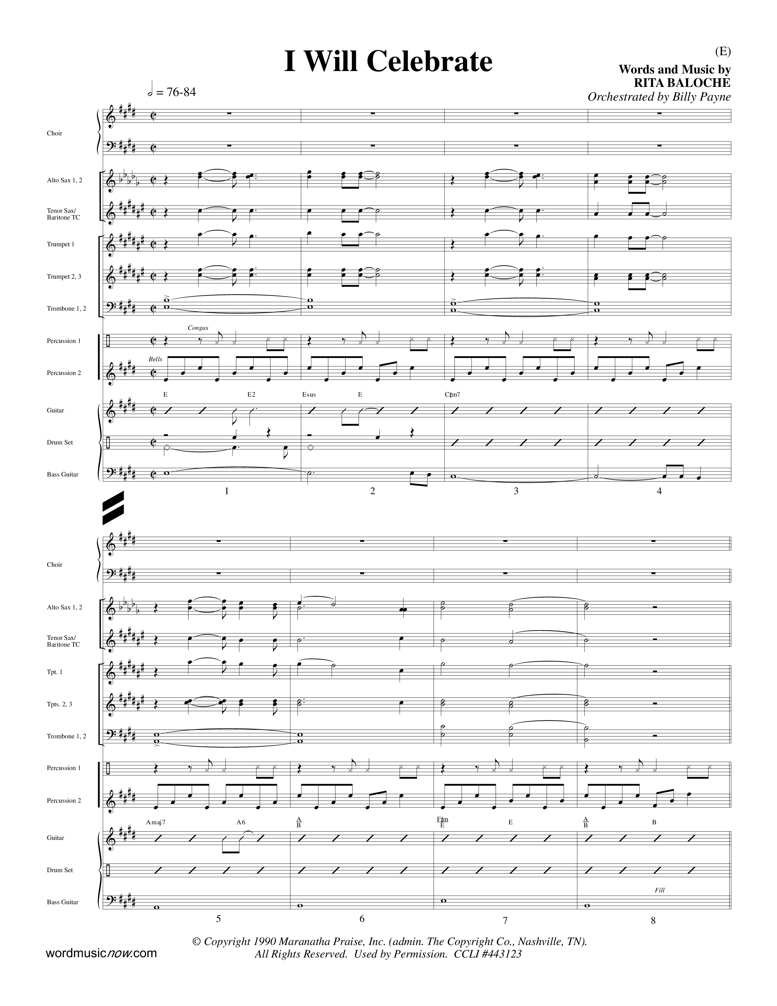 I Will Celebrate (Choral Anthem SATB) PraiseBand (incl. Brass) (Word Music Choral / Orch. Billy Payne)