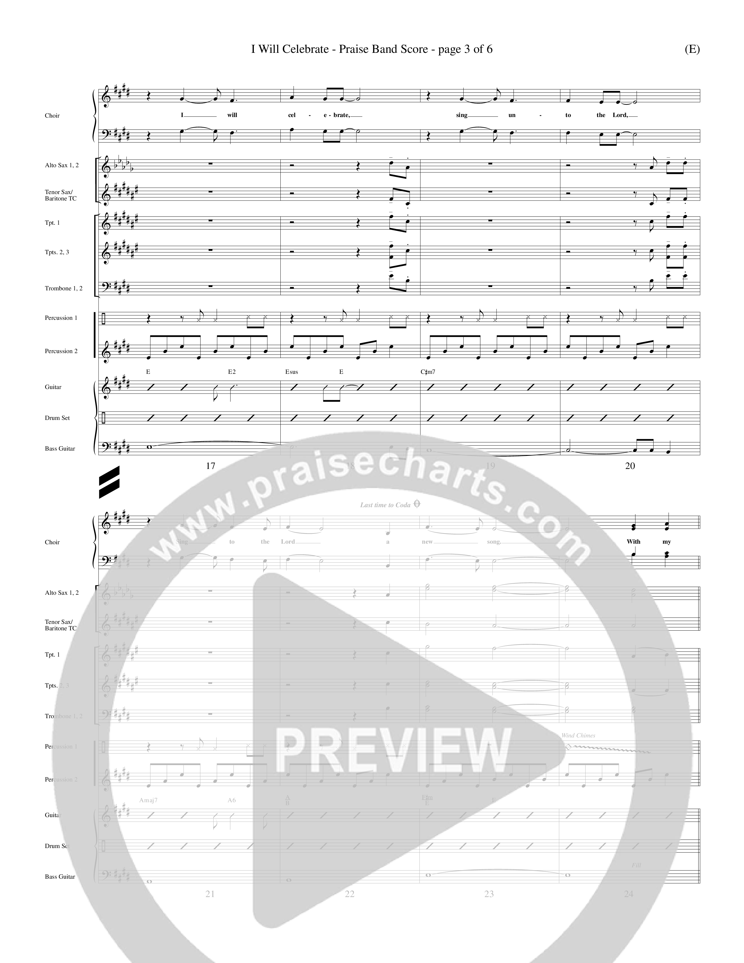 I Will Celebrate (Choral Anthem SATB) PraiseBand (incl. Brass) (Word Music Choral / Orch. Billy Payne)