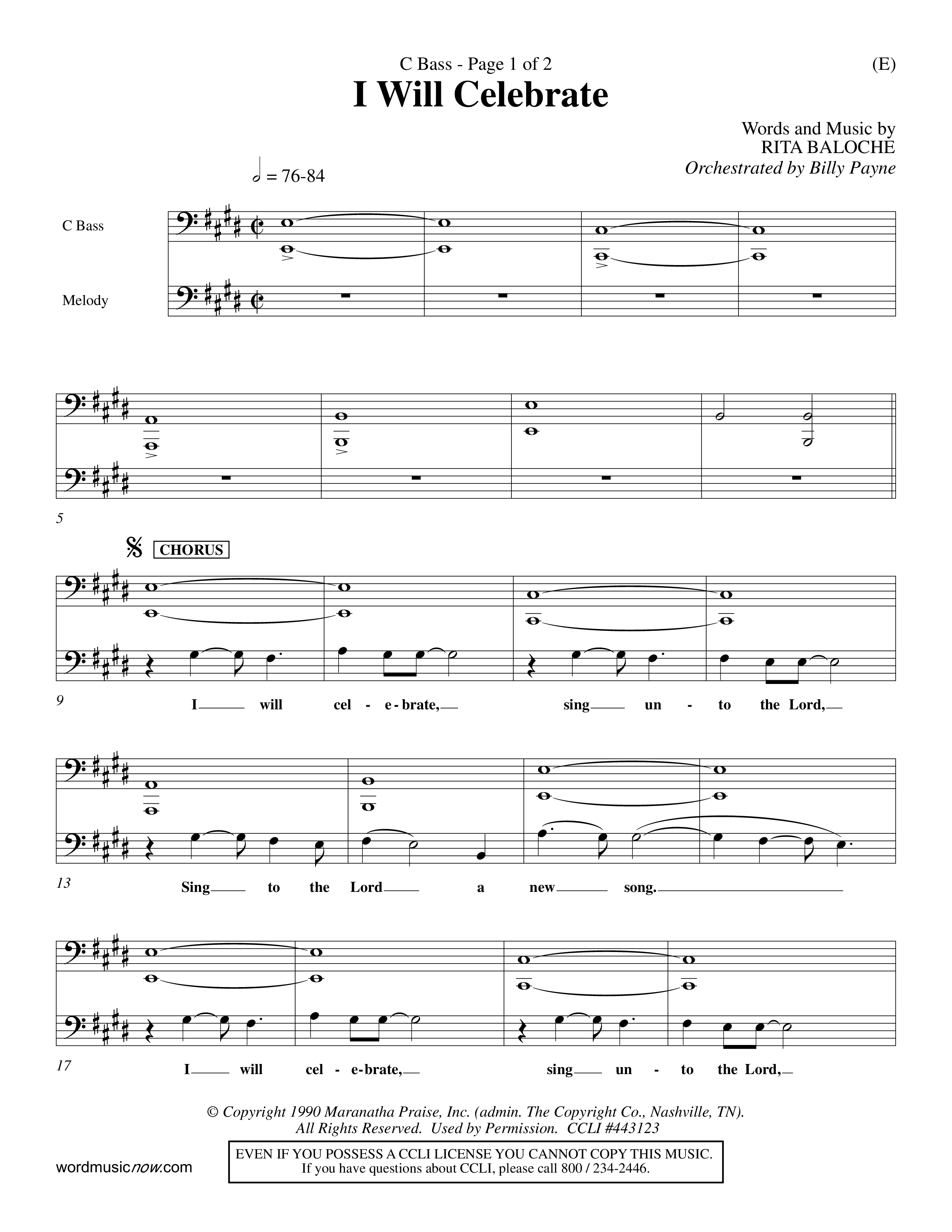 I Will Celebrate (Choral Anthem SATB) Contrabass (Word Music Choral / Orch. Billy Payne)