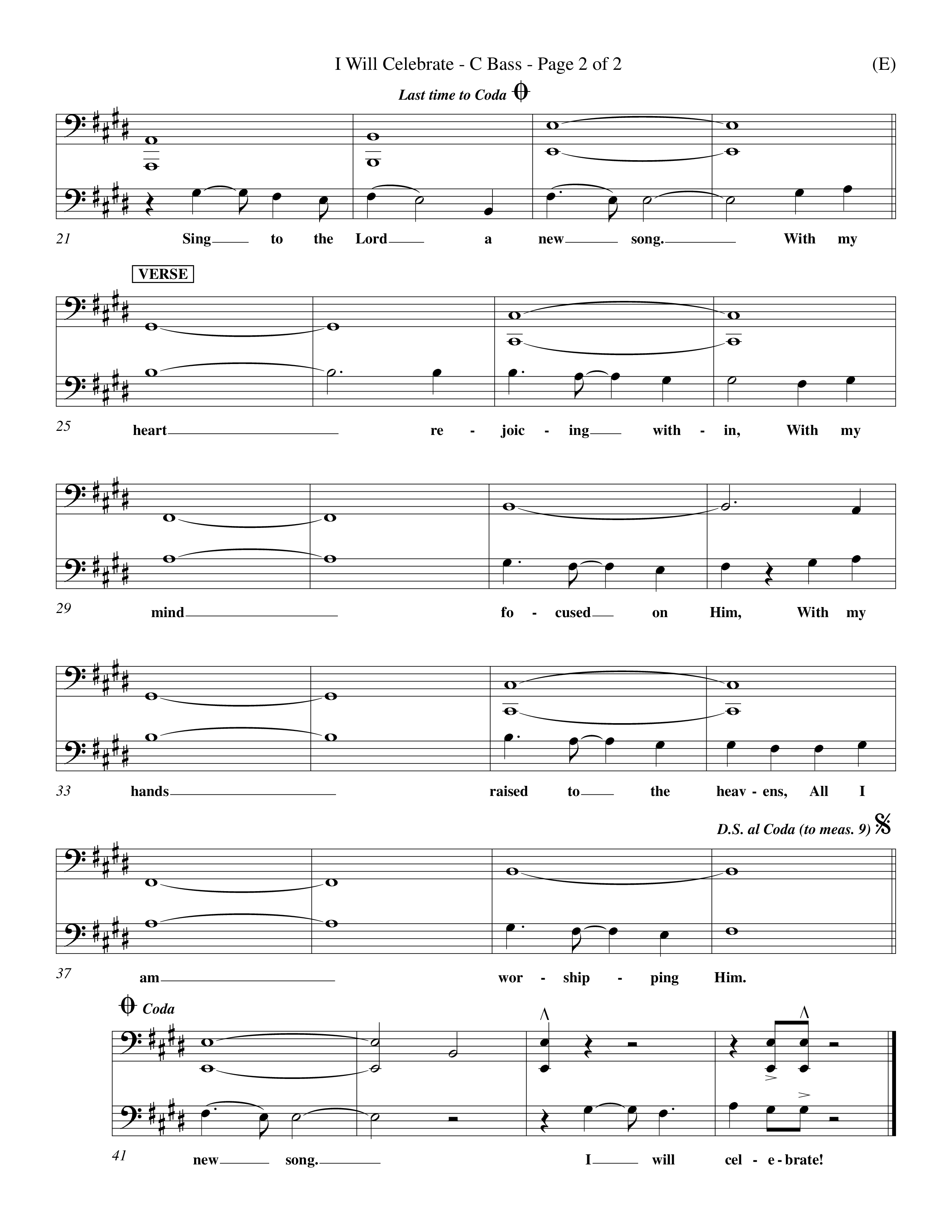 I Will Celebrate (Choral Anthem SATB) Contrabass (Word Music Choral / Orch. Billy Payne)