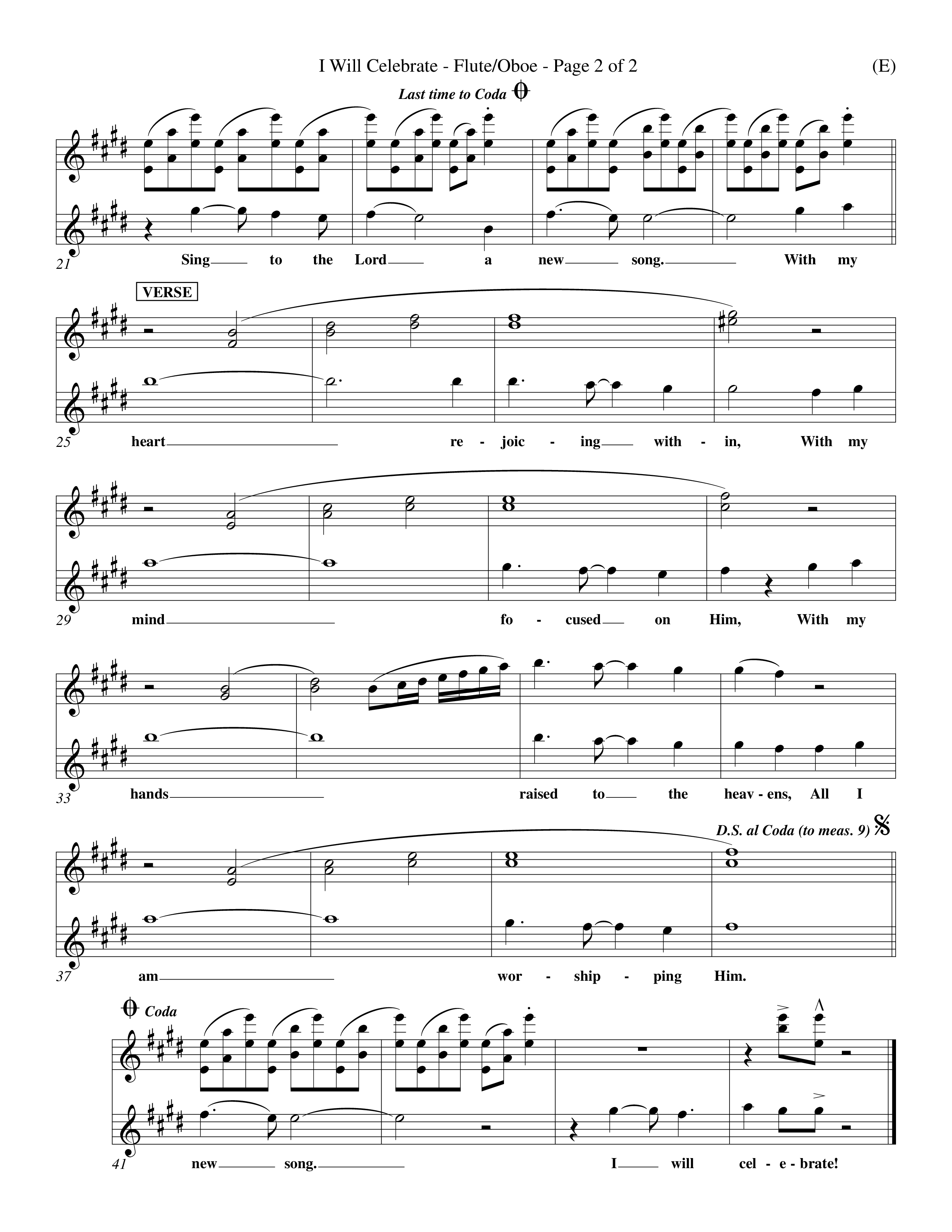 I Will Celebrate (Choral Anthem SATB) Flute/Oboe (Word Music Choral / Orch. Billy Payne)