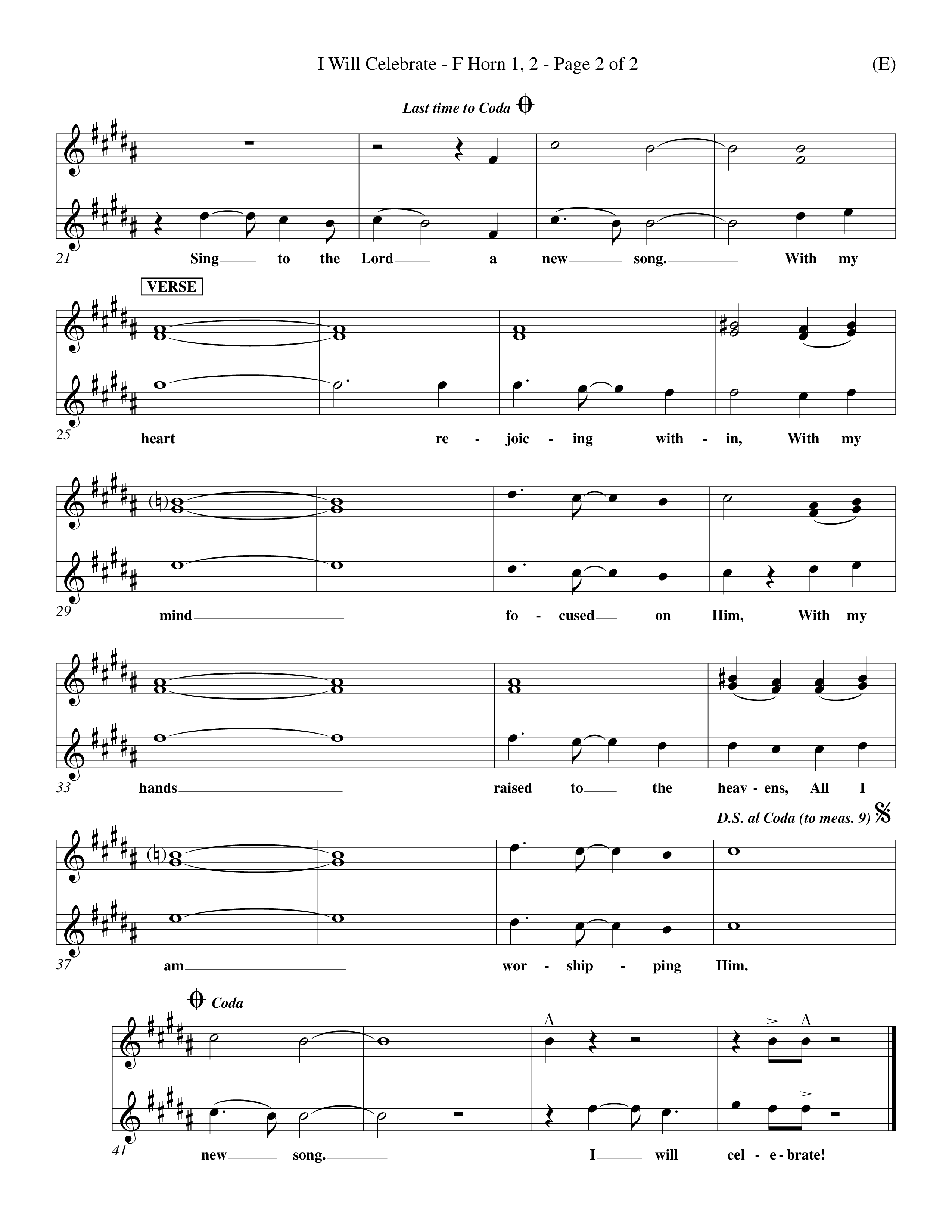 I Will Celebrate (Choral Anthem SATB) French Horn (Word Music Choral / Orch. Billy Payne)