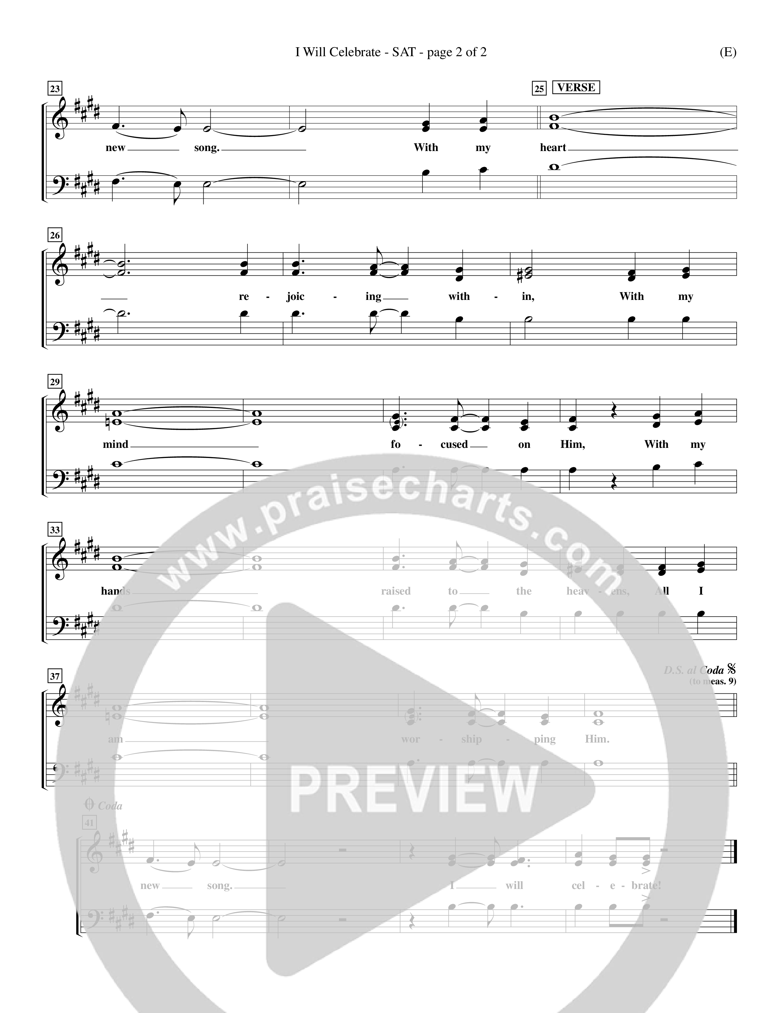 I Will Celebrate (Choral Anthem SATB) Lead Sheet (SAT) (Word Music Choral / Orch. Billy Payne)