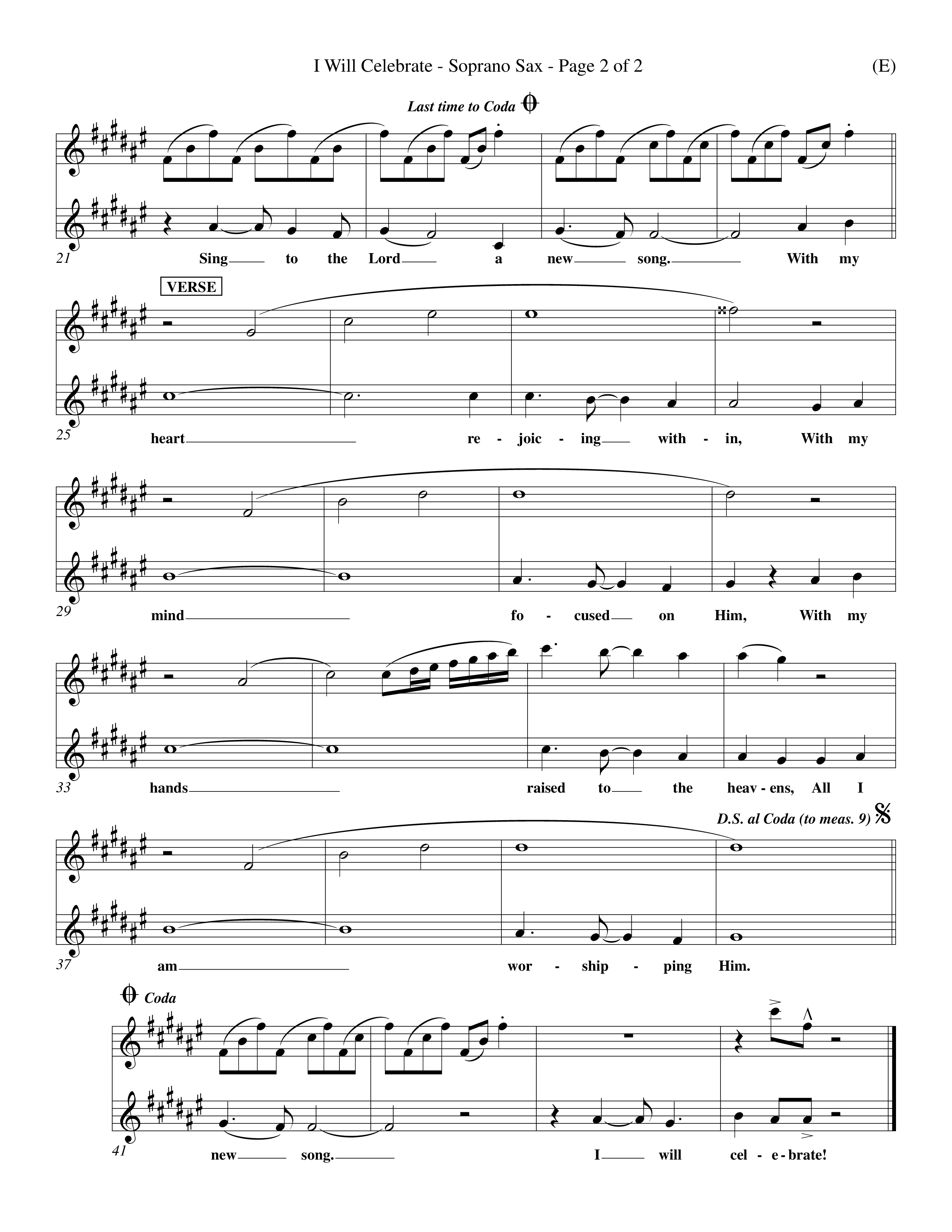 I Will Celebrate (Choral Anthem SATB) Saxophone (Word Music Choral / Orch. Billy Payne)