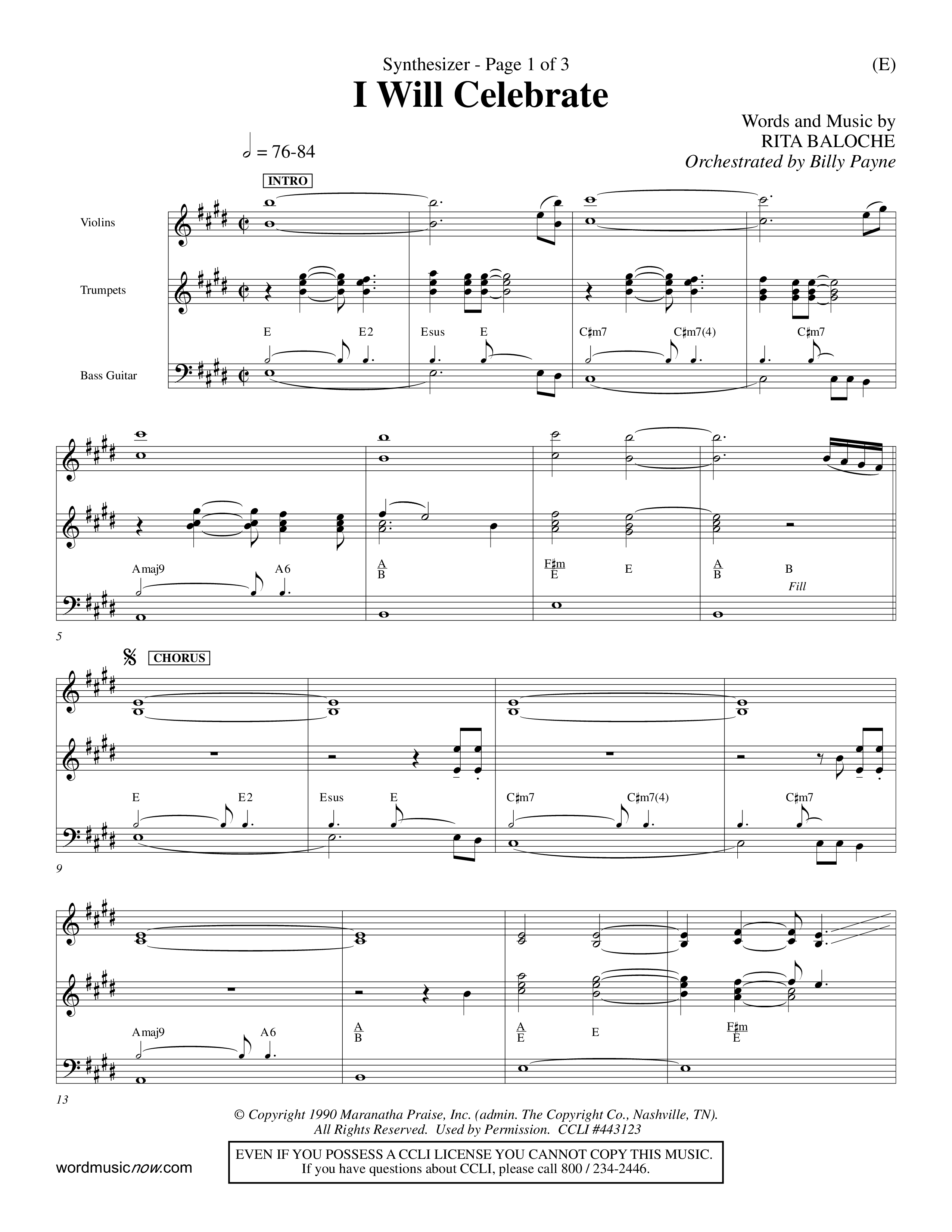 I Will Celebrate (Choral Anthem SATB) Synth (Word Music Choral / Orch. Billy Payne)
