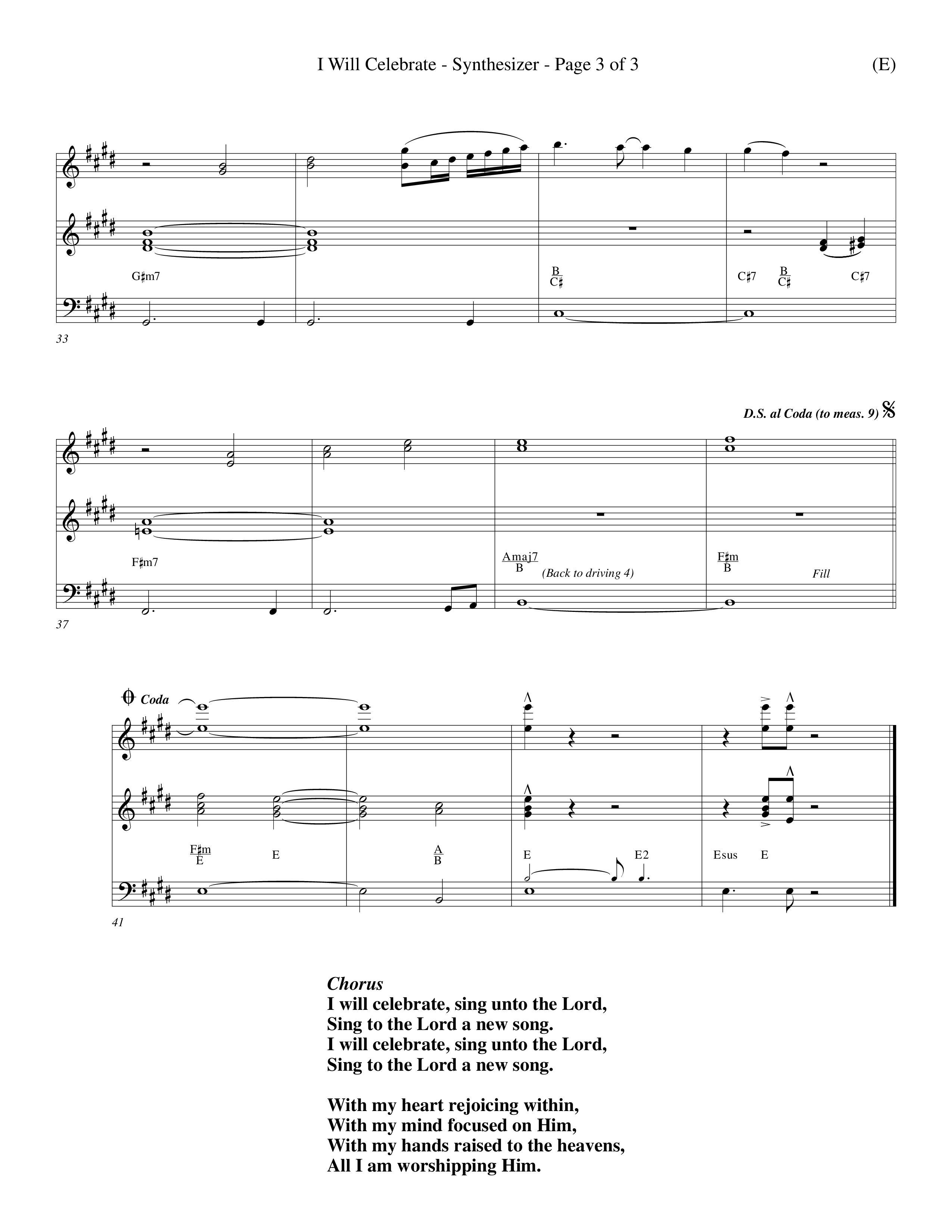 I Will Celebrate (Choral Anthem SATB) Synth (Word Music Choral / Orch. Billy Payne)