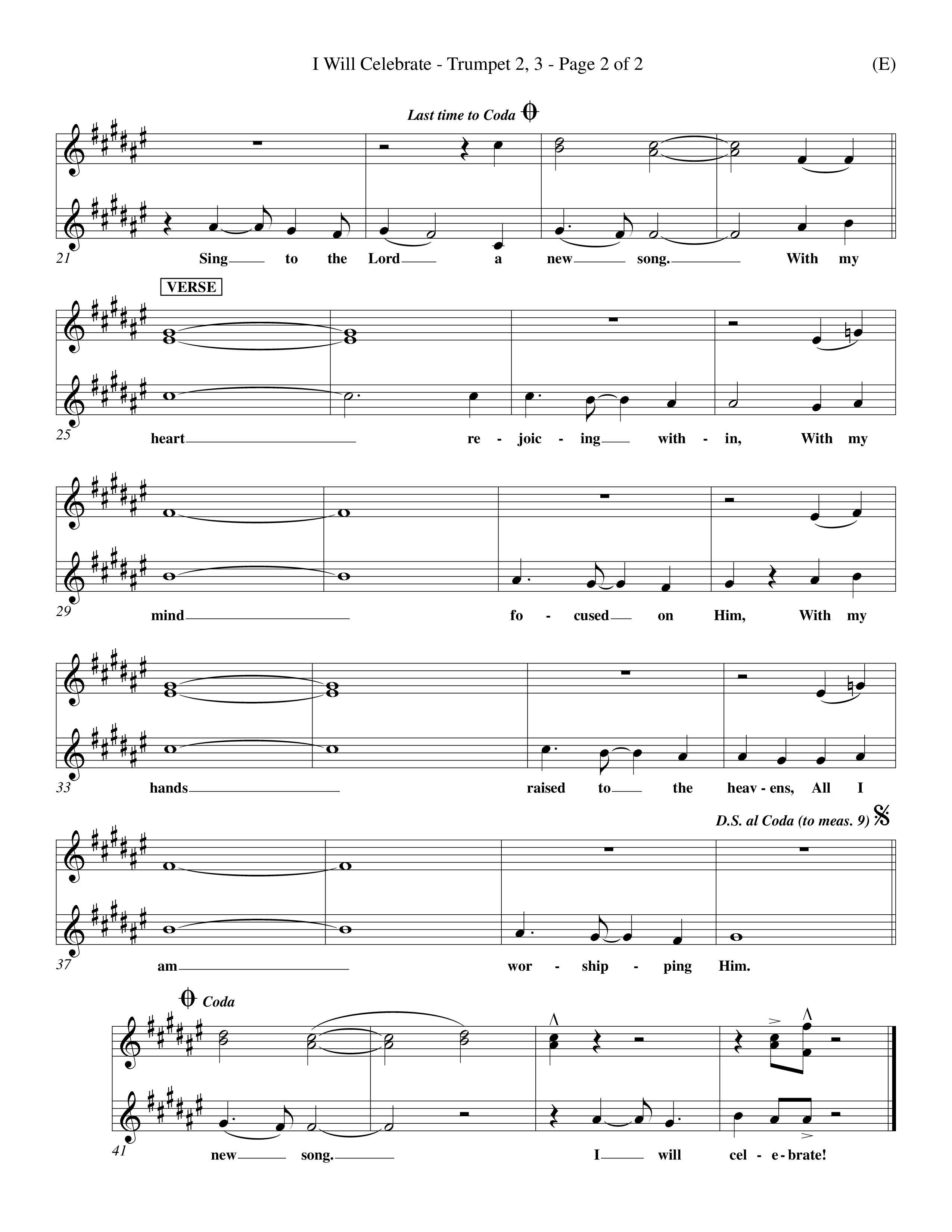 I Will Celebrate (Choral Anthem SATB) Trumpet 2/3 (Word Music Choral / Orch. Billy Payne)