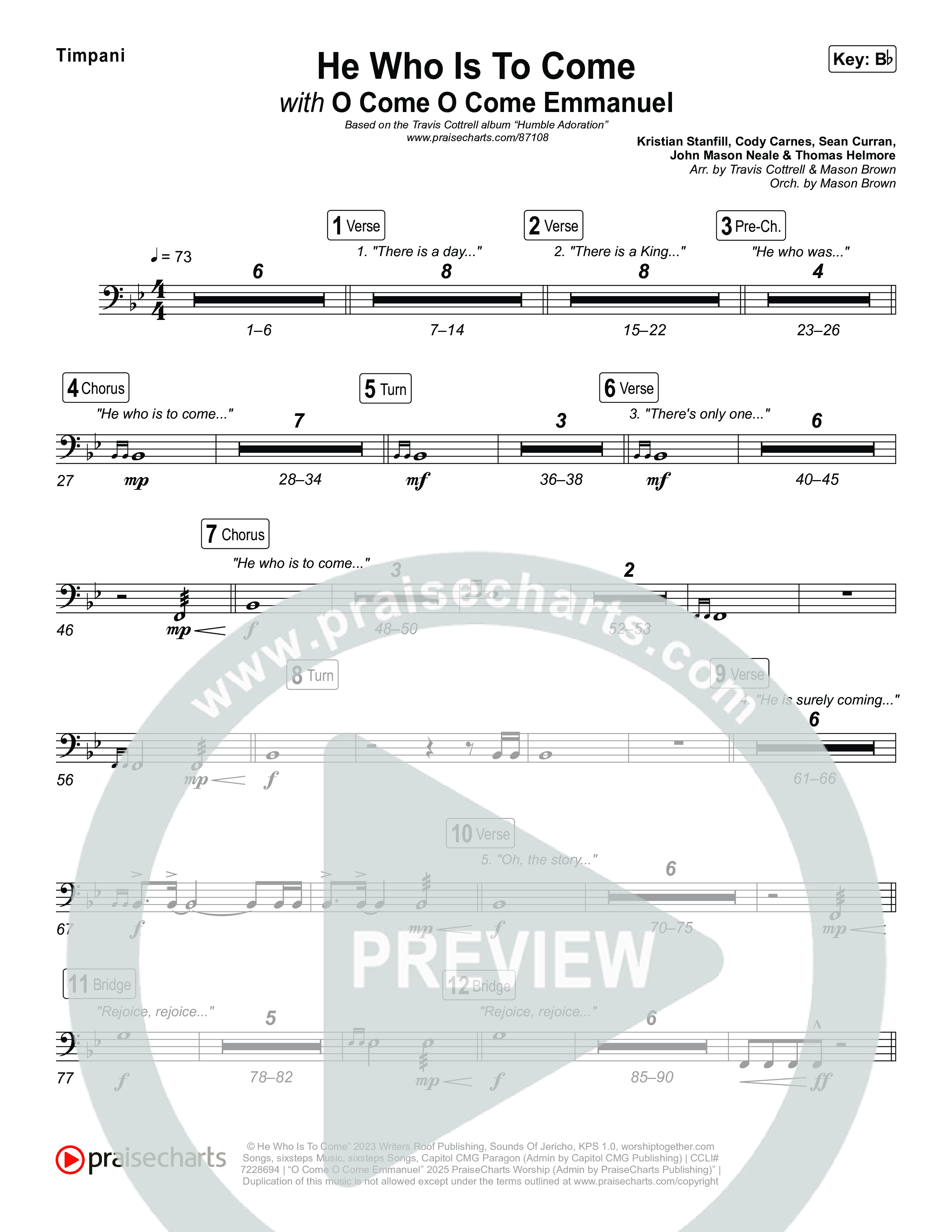 He Who Is To Come / O Come O Come Emmanuel (Choral/SATB) Timpani (Travis Cottrell / Brooke Voland / Arr. Mason Brown)