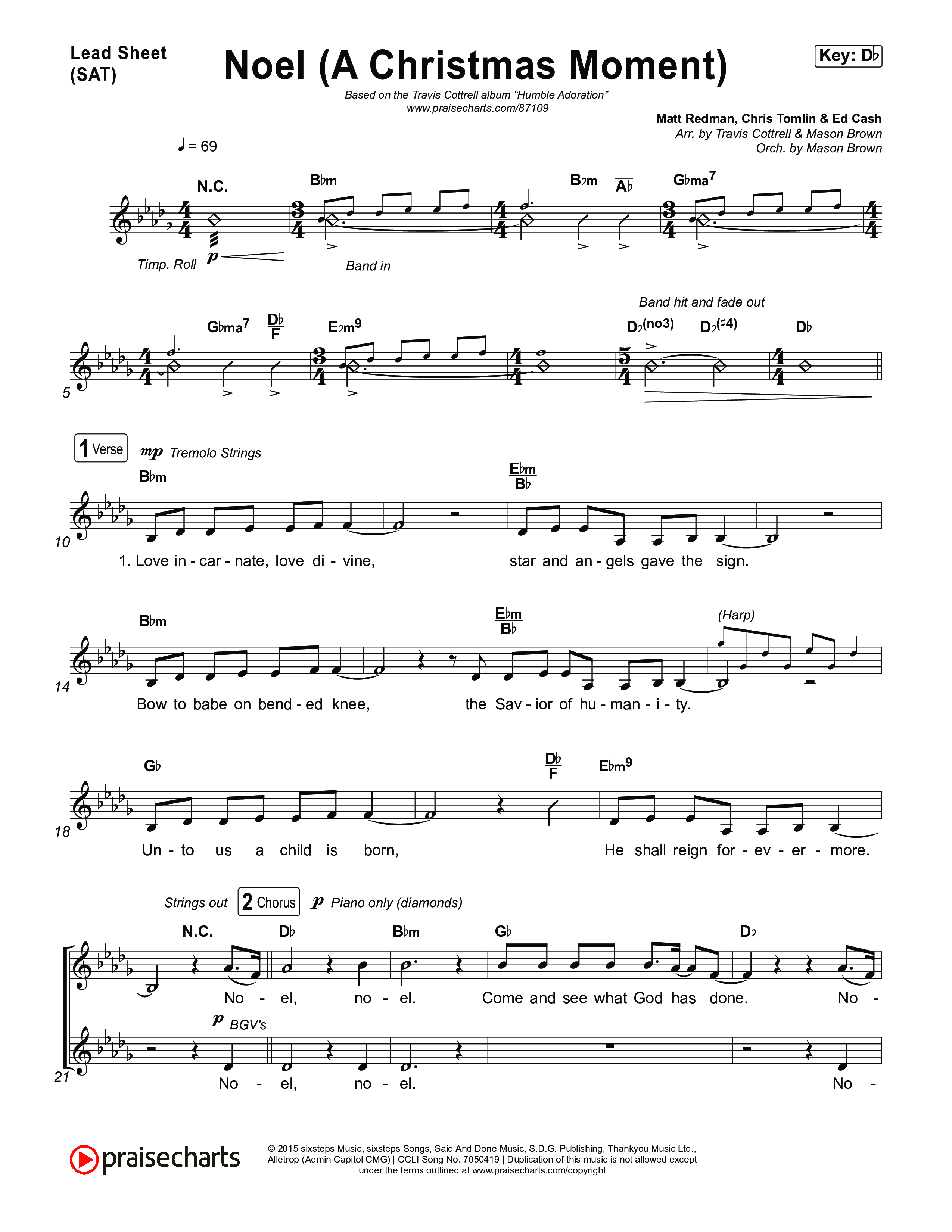 Noel (A Christmas Worship Moment) (Choral/SATB) Lead Sheet (SAT) (Brooke Voland / Finley Voland / Arr. Travis Cottrell / Orch. Mason Brown)