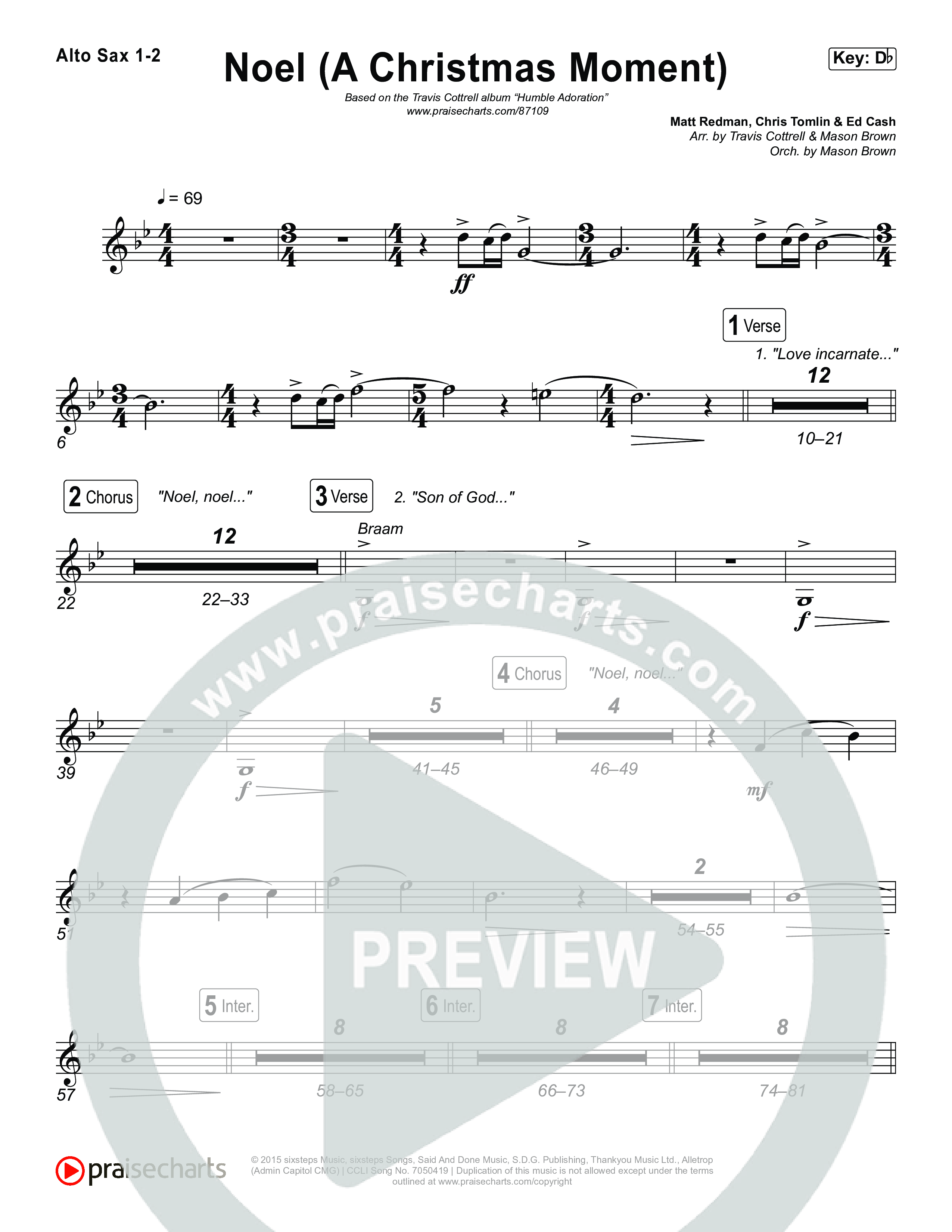 Noel (A Christmas Worship Moment) (Choral/SATB) Alto Sax 1,2 (Brooke Voland / Finley Voland / Arr. Travis Cottrell / Orch. Mason Brown)