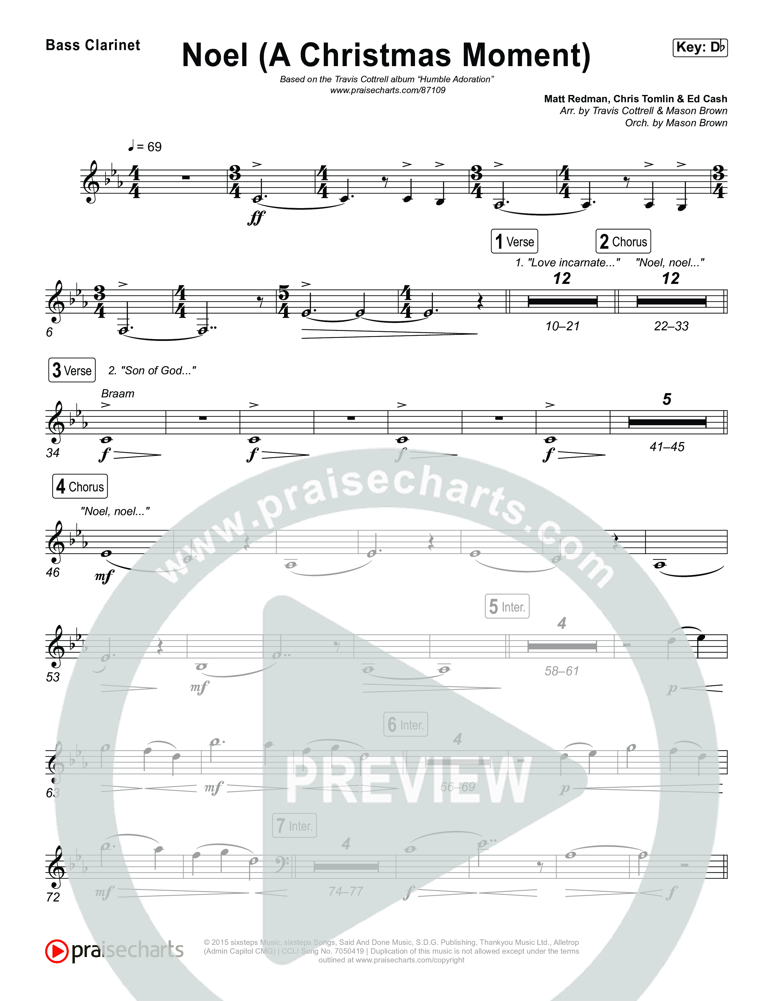 Noel (A Christmas Worship Moment) (Choral/SATB) Bass Clarinet (Brooke Voland / Finley Voland / Arr. Travis Cottrell / Orch. Mason Brown)