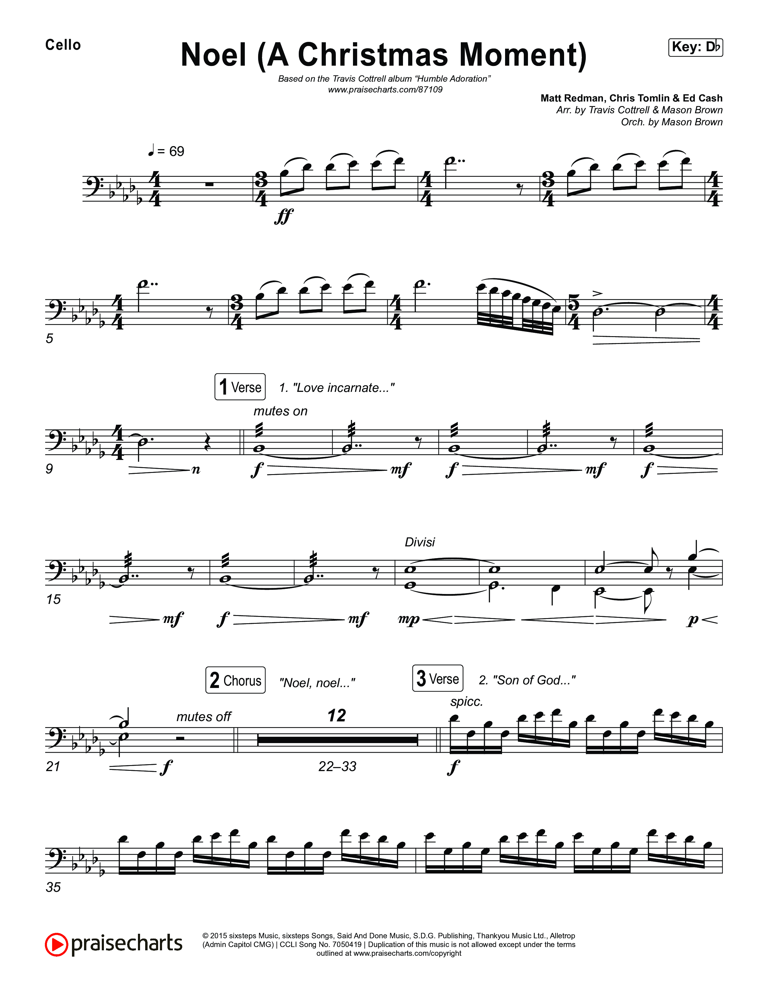 Noel (A Christmas Worship Moment) (Choral/SATB) Cello (Brooke Voland / Finley Voland / Arr. Travis Cottrell / Orch. Mason Brown)