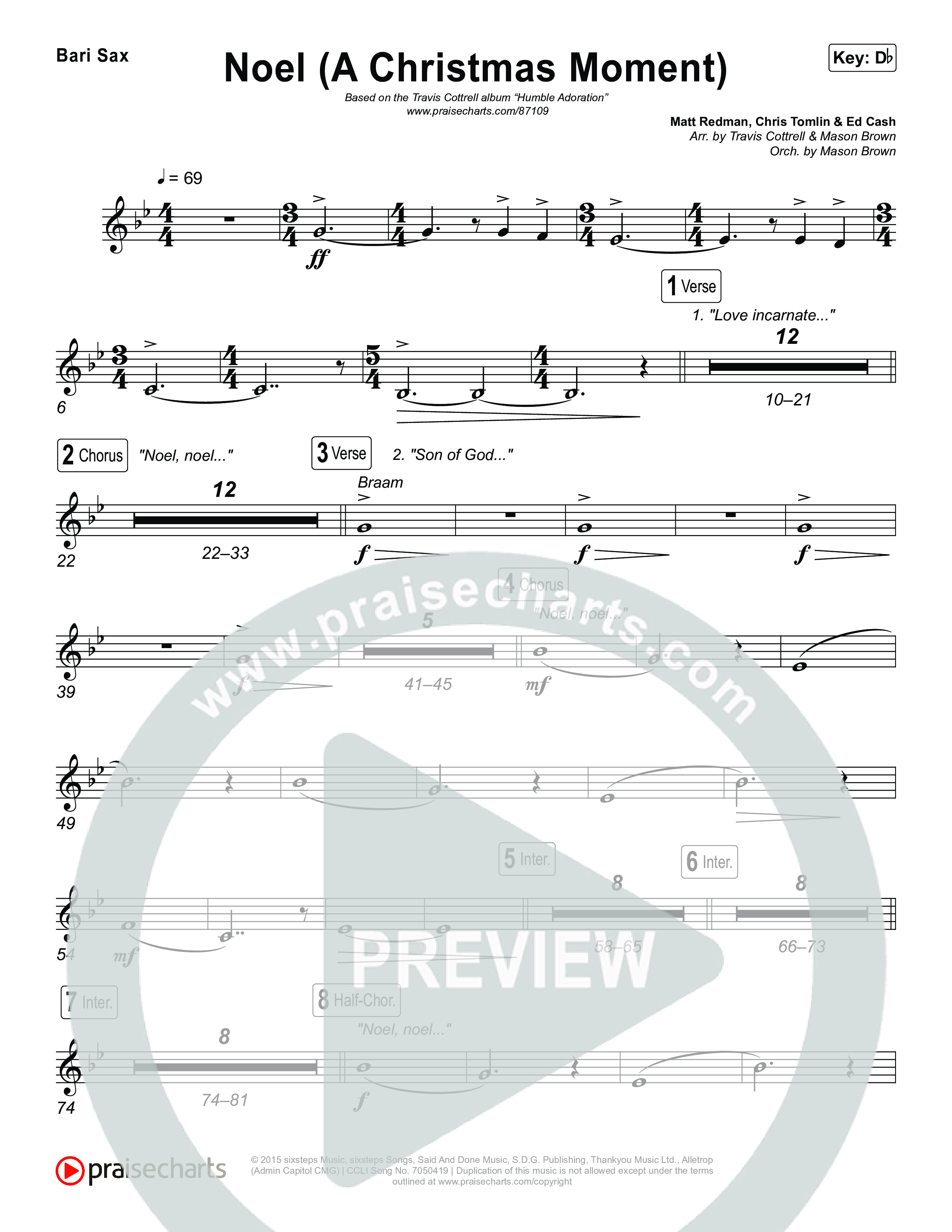 Noel (A Christmas Worship Moment) (Choral/SATB) Bari Sax (Brooke Voland / Finley Voland / Arr. Travis Cottrell / Orch. Mason Brown)