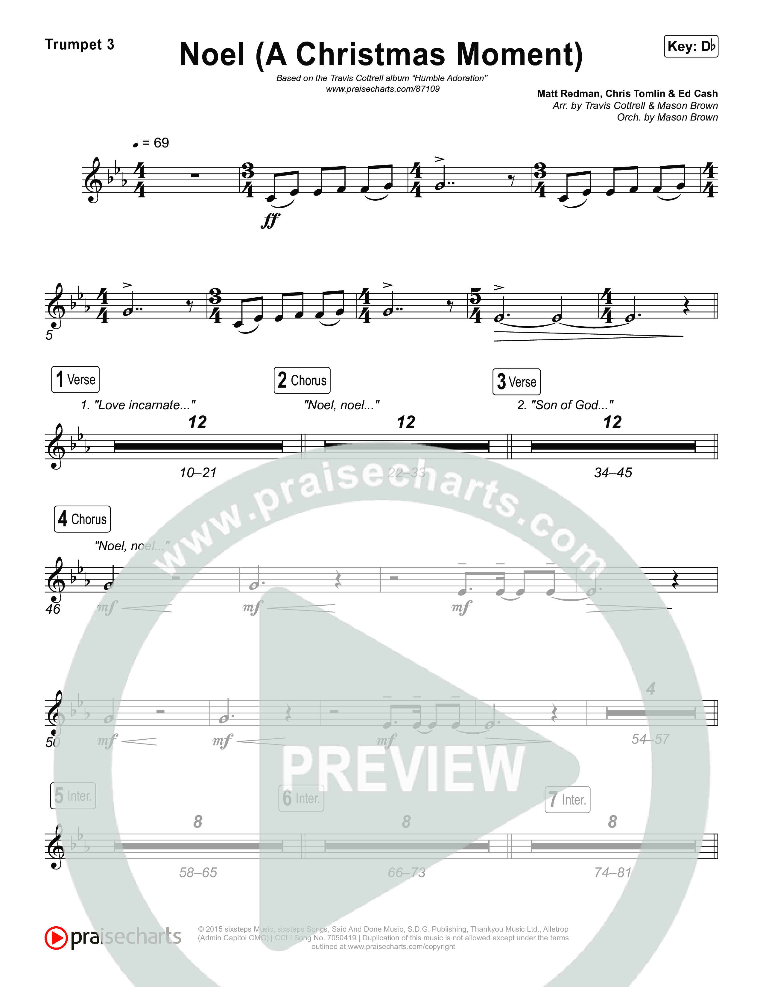 Noel (A Christmas Worship Moment) (Choral/SATB) Trumpet 1,2 (Brooke Voland / Finley Voland / Arr. Travis Cottrell / Orch. Mason Brown)