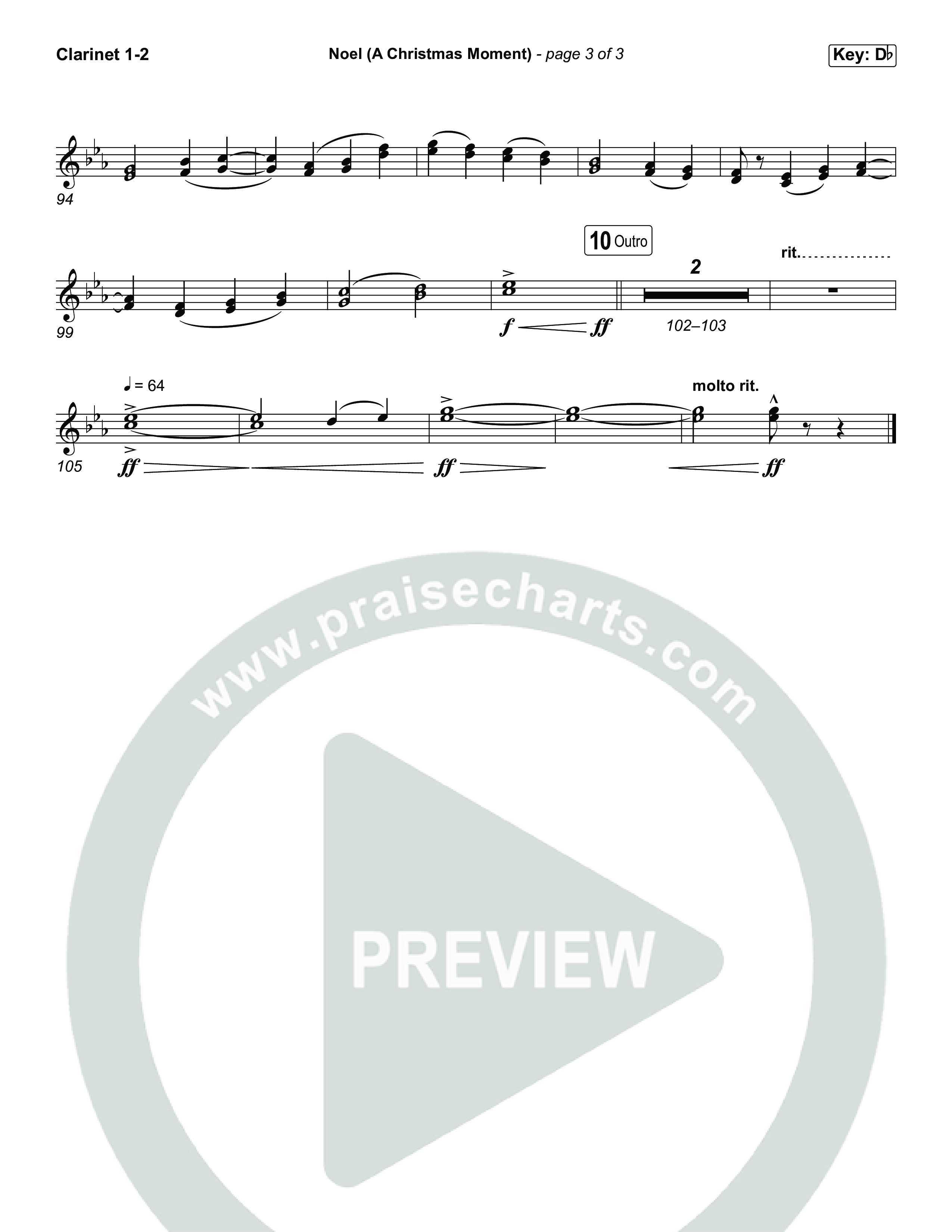 Noel (A Christmas Worship Moment) (Choral/SATB) Clarinet 1/2 (Brooke Voland / Finley Voland / Arr. Travis Cottrell / Orch. Mason Brown)