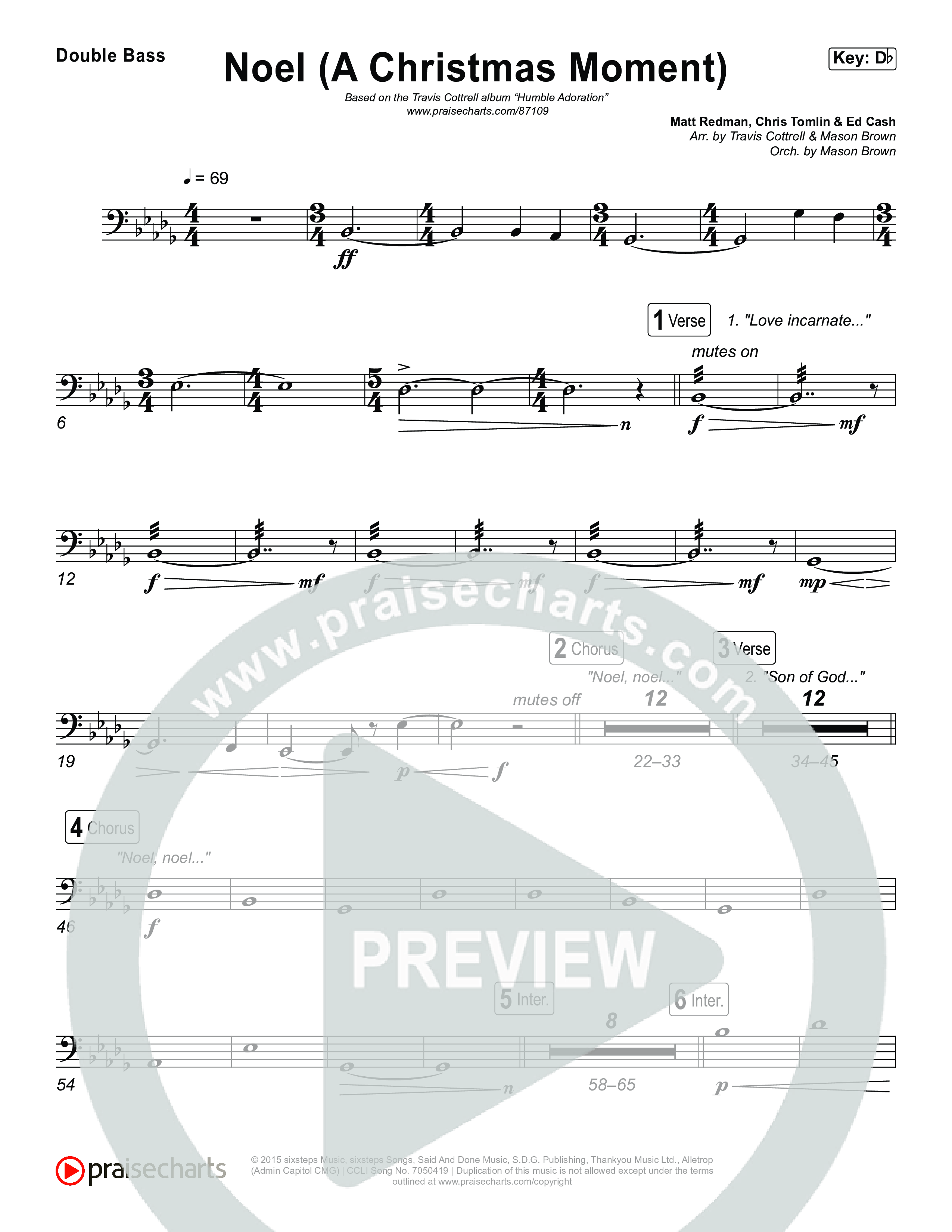 Noel (A Christmas Worship Moment) (Choral/SATB) String Bass (Brooke Voland / Finley Voland / Arr. Travis Cottrell / Orch. Mason Brown)