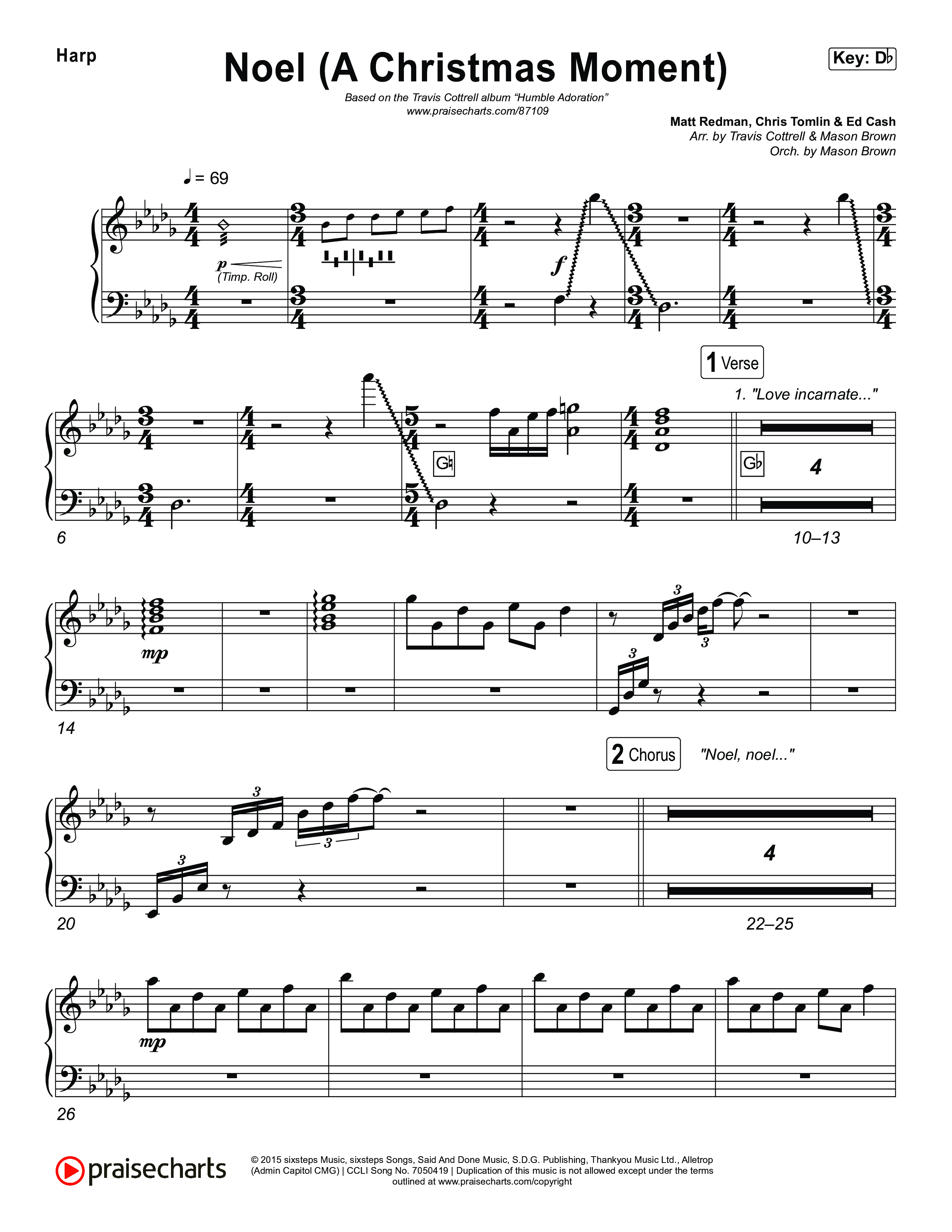 Noel (A Christmas Worship Moment) (Choral/SATB) Harp (Brooke Voland / Finley Voland / Arr. Travis Cottrell / Orch. Mason Brown)