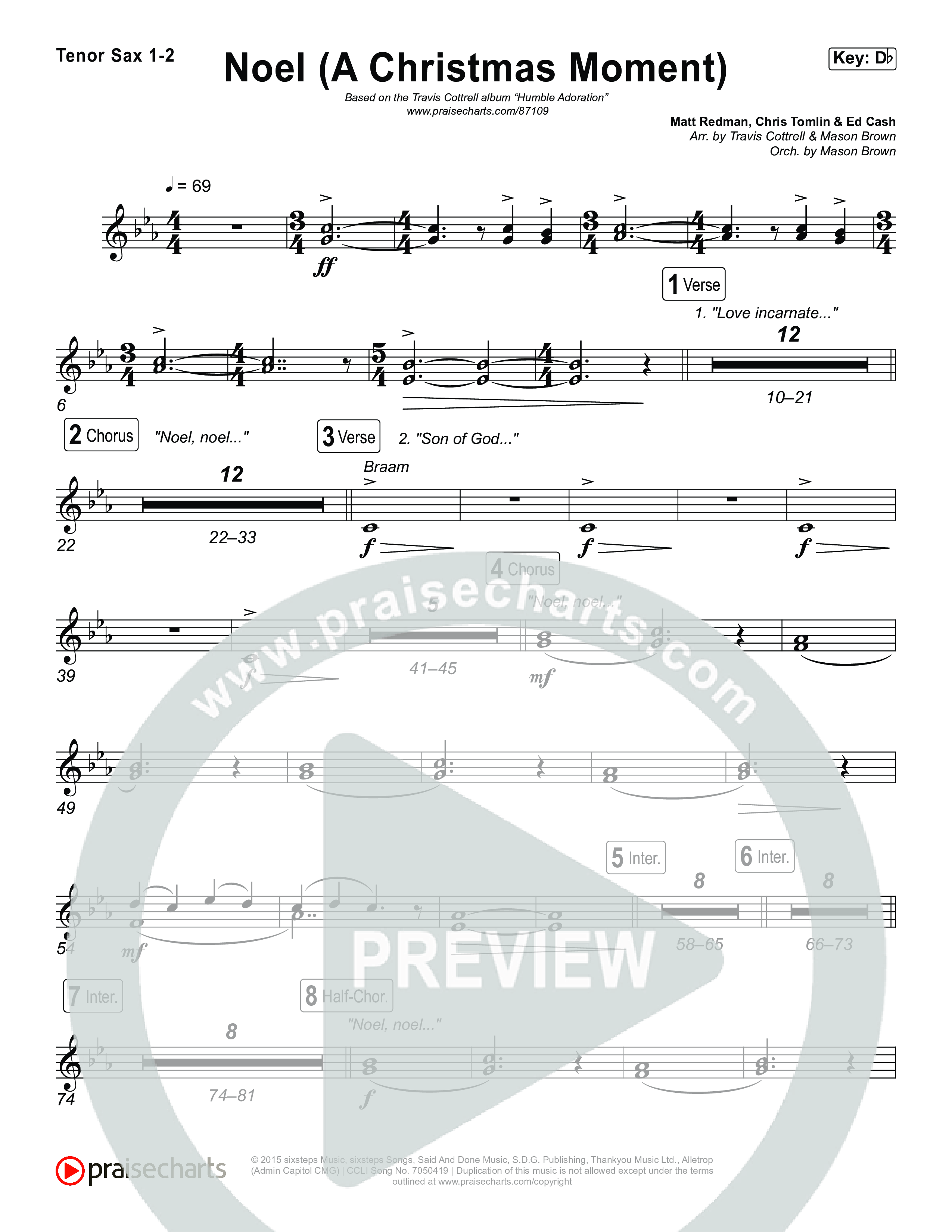 Noel (A Christmas Worship Moment) (Choral/SATB) Tenor Sax 1,2 (Brooke Voland / Finley Voland / Arr. Travis Cottrell / Orch. Mason Brown)