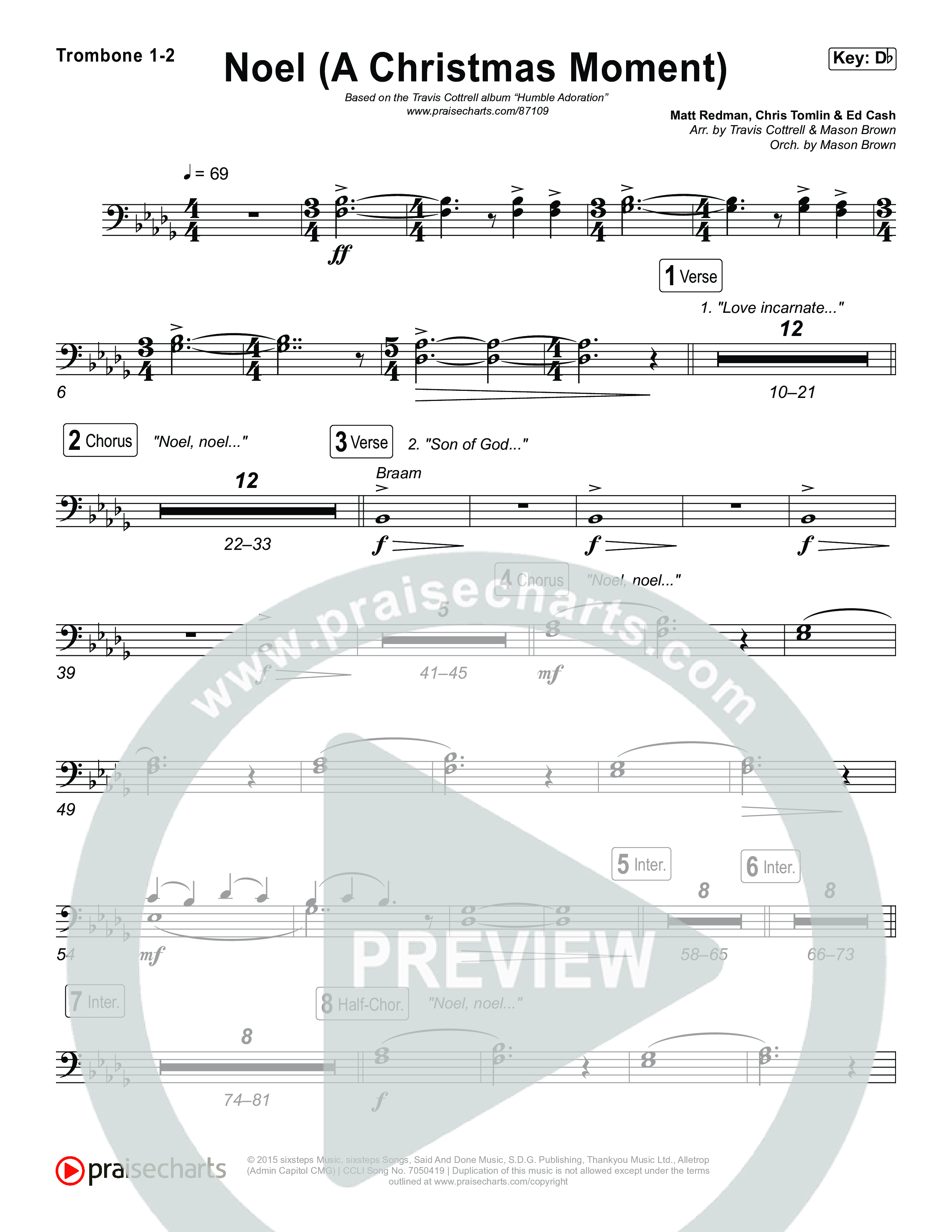 Noel (A Christmas Worship Moment) (Choral/SATB) Trombone 1/2 (Brooke Voland / Finley Voland / Arr. Travis Cottrell / Orch. Mason Brown)
