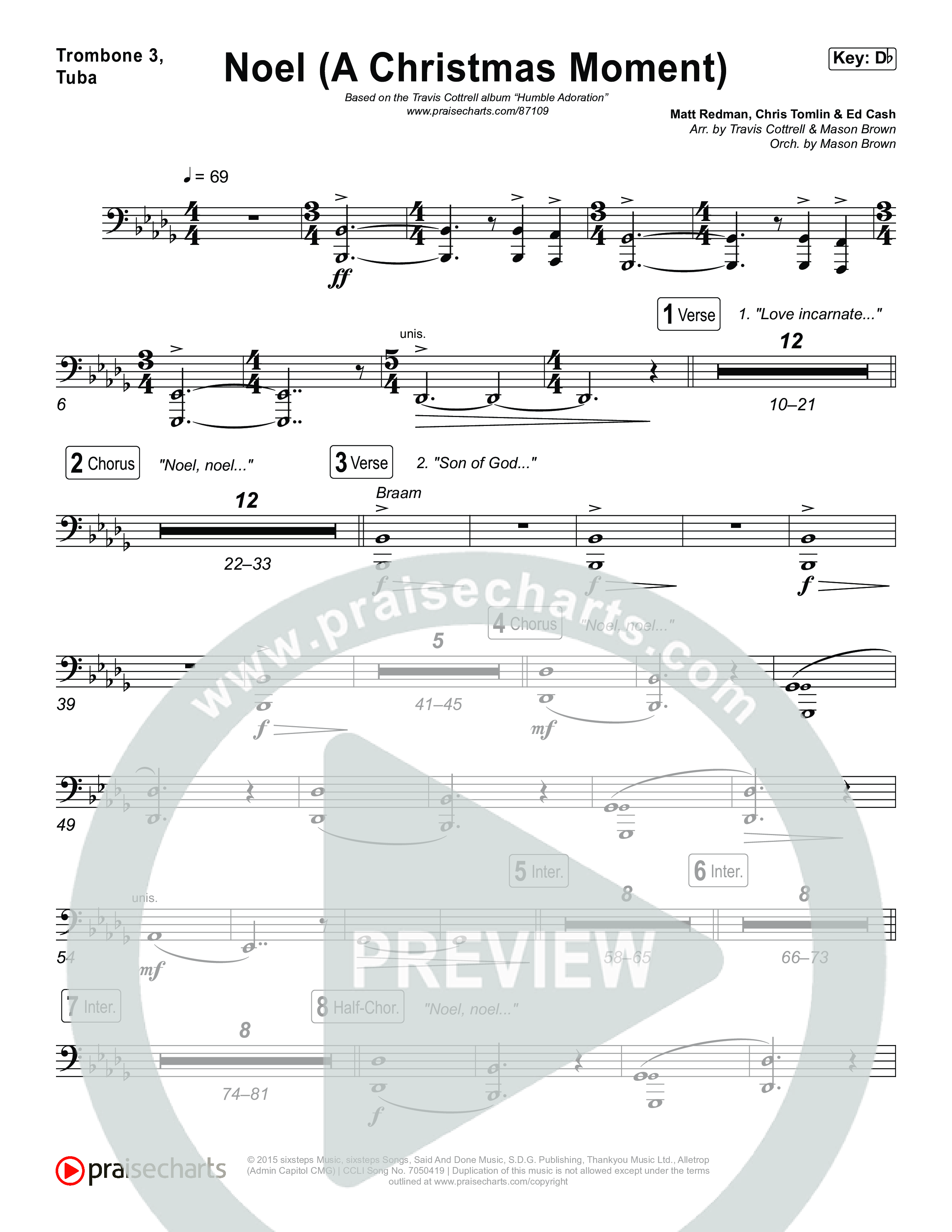 Noel (A Christmas Worship Moment) (Choral/SATB) Trombone 3/Tuba (Brooke Voland / Finley Voland / Arr. Travis Cottrell / Orch. Mason Brown)