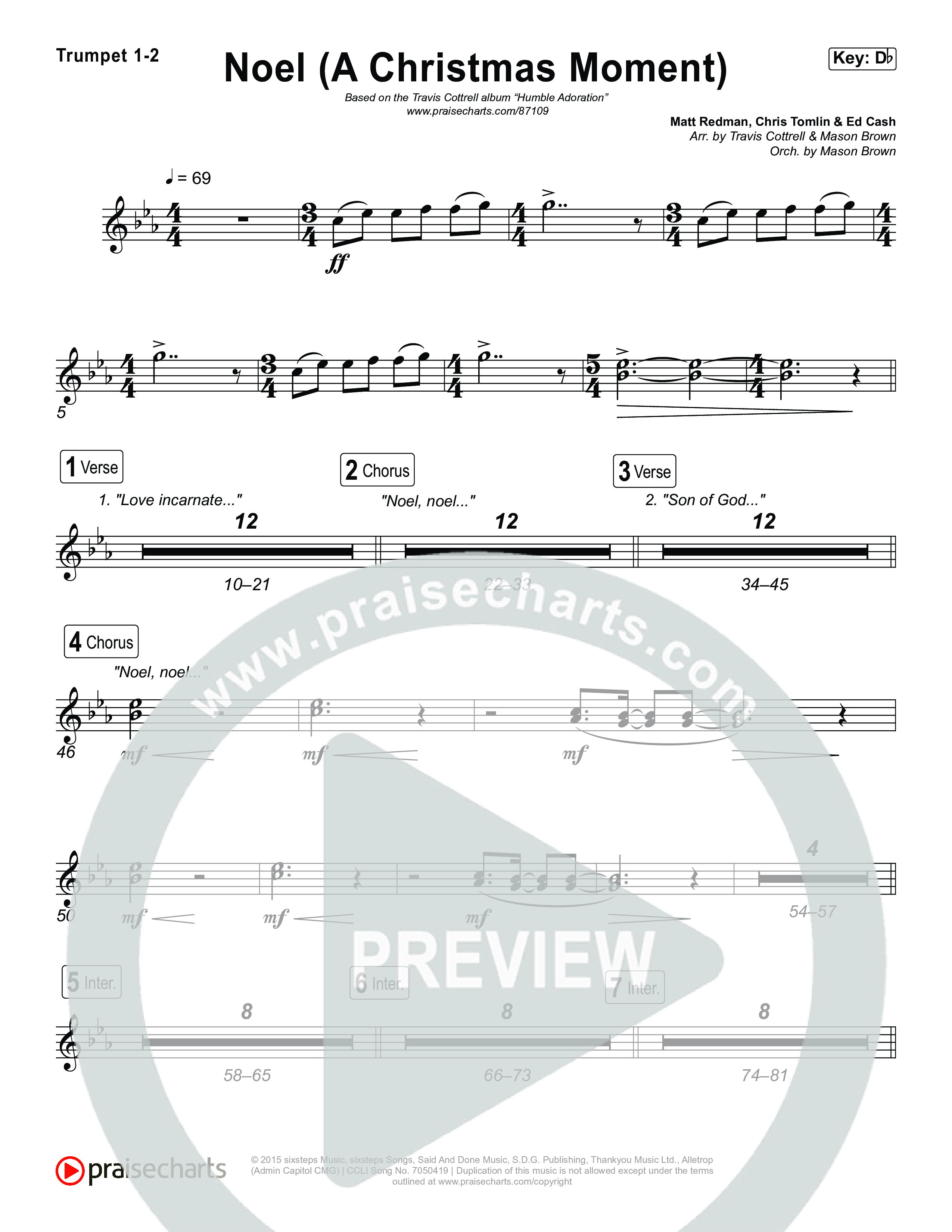 Noel (A Christmas Worship Moment) (Choral/SATB) Trumpet 1,2 (Brooke Voland / Finley Voland / Arr. Travis Cottrell / Orch. Mason Brown)