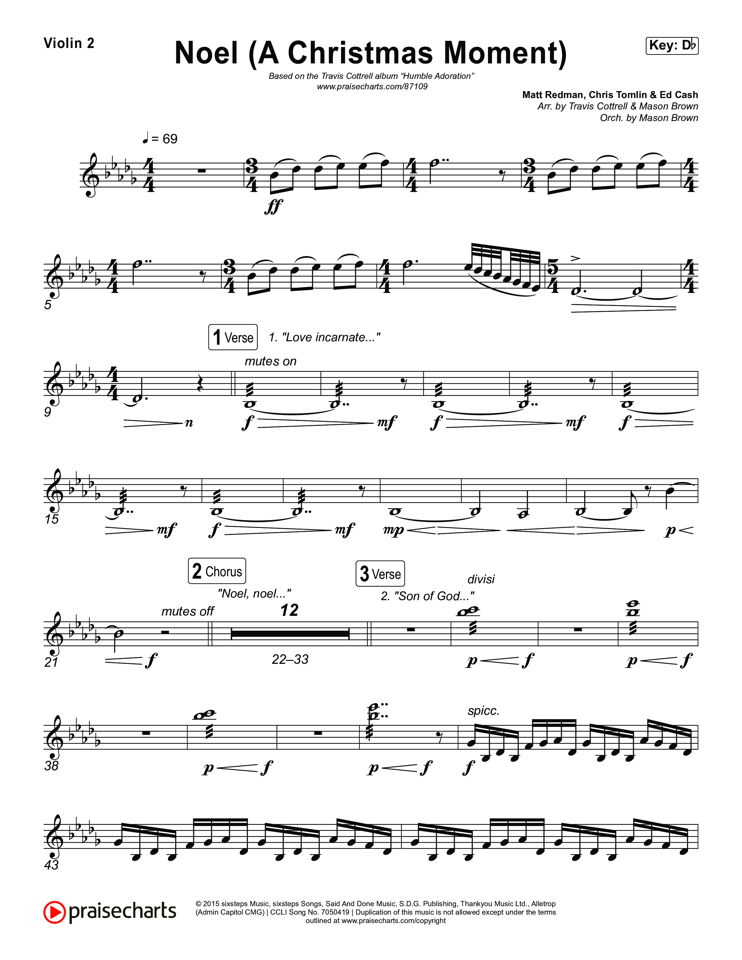 Noel (A Christmas Worship Moment) (Choral/SATB) Violin 2 (Brooke Voland / Finley Voland / Arr. Travis Cottrell / Orch. Mason Brown)