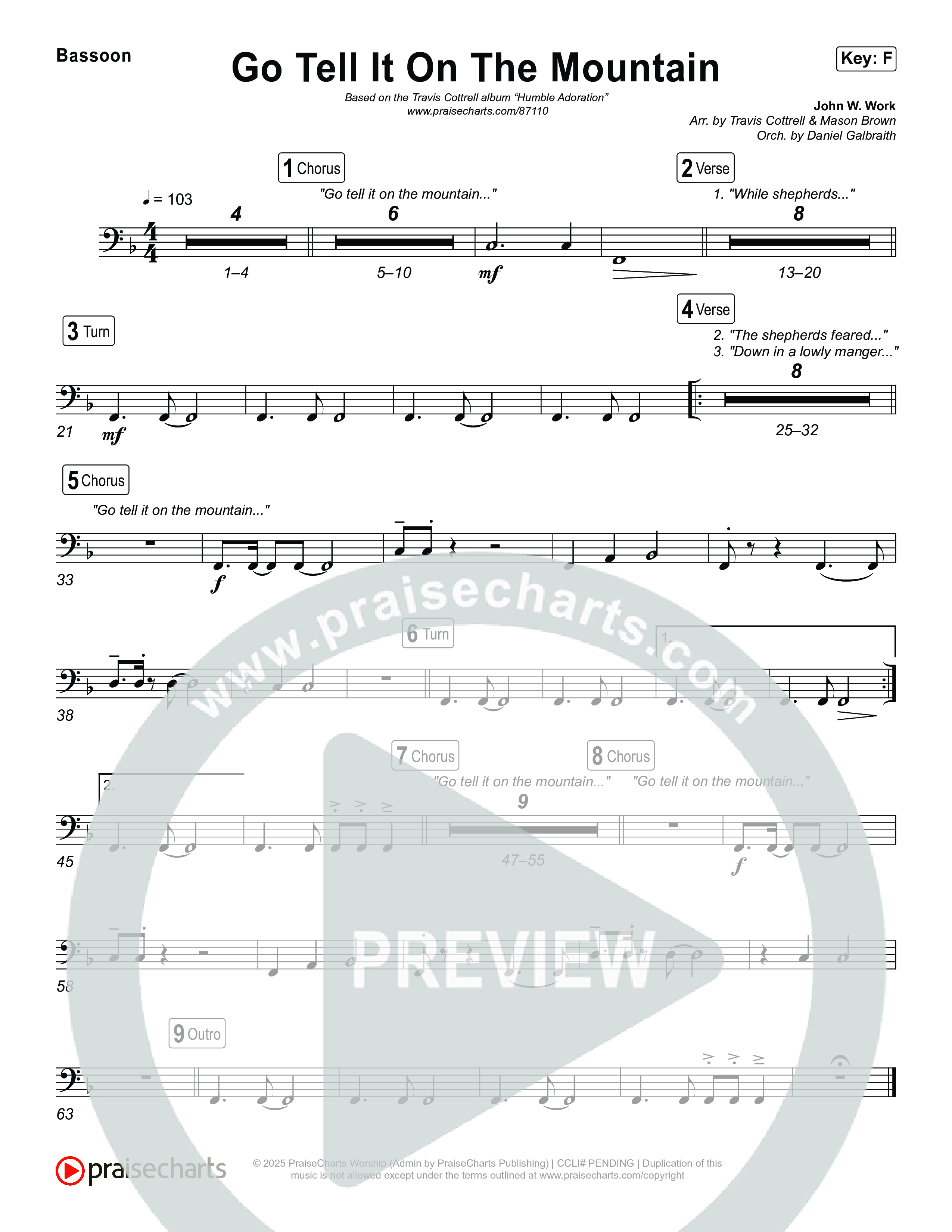 Go Tell It On The Mountain (Choral/SATB) Bassoon (Travis Cottrell / Arr. Mason Brown / Orch. Daniel Galbraith)