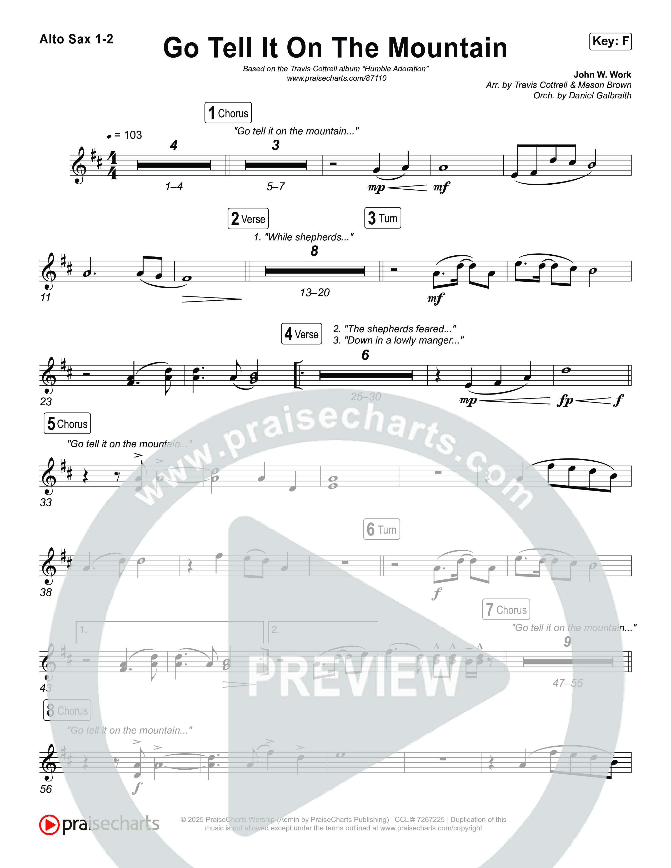 Go Tell It On The Mountain (Choral/SATB) Sax Pack (Travis Cottrell / Arr. Mason Brown / Orch. Daniel Galbraith)