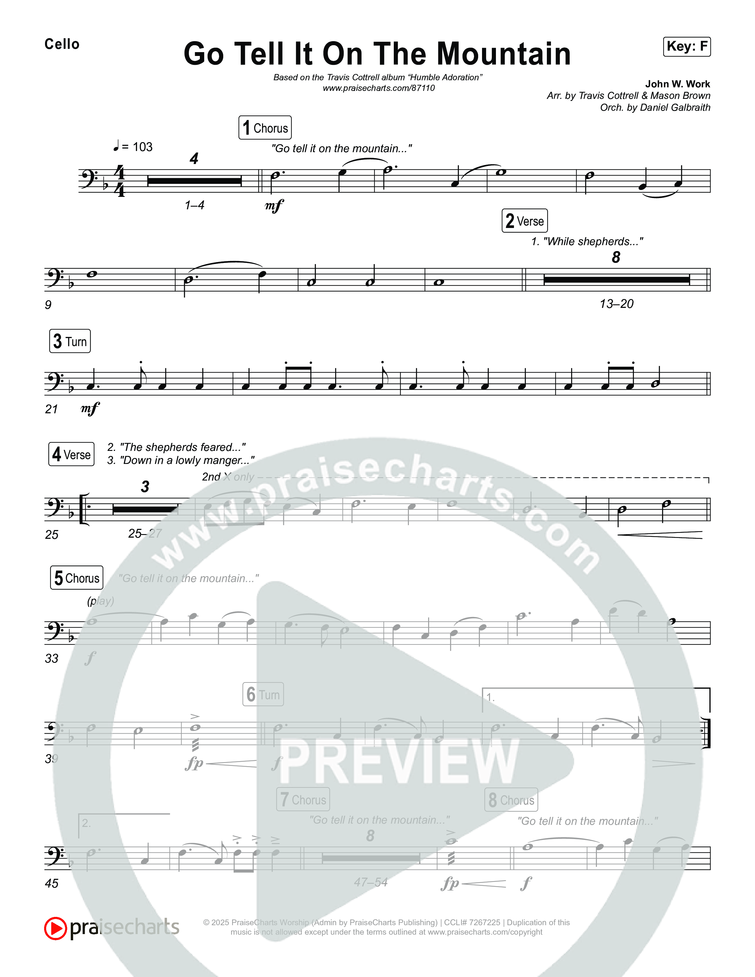Go Tell It On The Mountain (Choral/SATB) Cello (Travis Cottrell / Arr. Mason Brown / Orch. Daniel Galbraith)