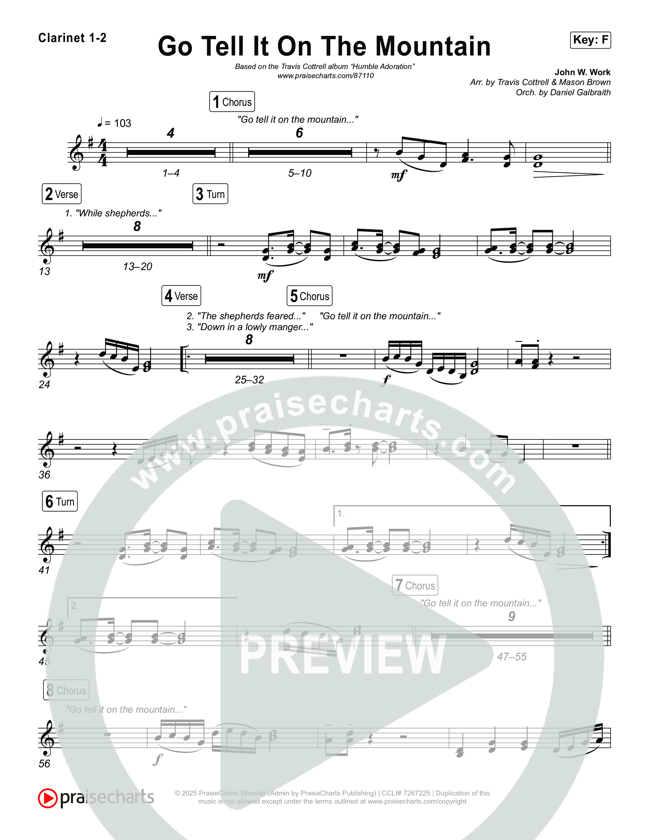 Go Tell It On The Mountain (Choral/SATB) Clarinet 1,2 (Travis Cottrell / Arr. Mason Brown / Orch. Daniel Galbraith)