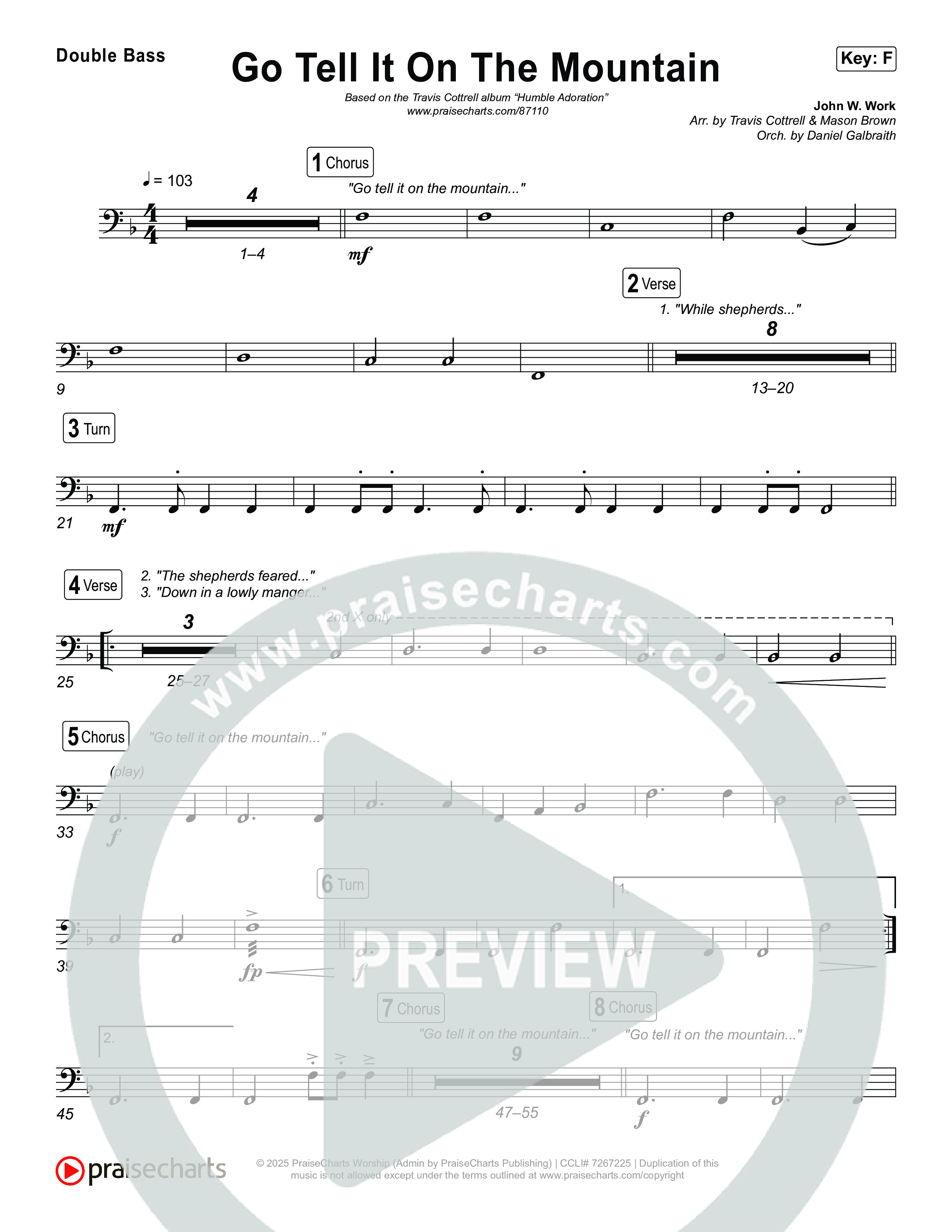Go Tell It On The Mountain (Choral/SATB) String Bass (Travis Cottrell / Arr. Mason Brown / Orch. Daniel Galbraith)