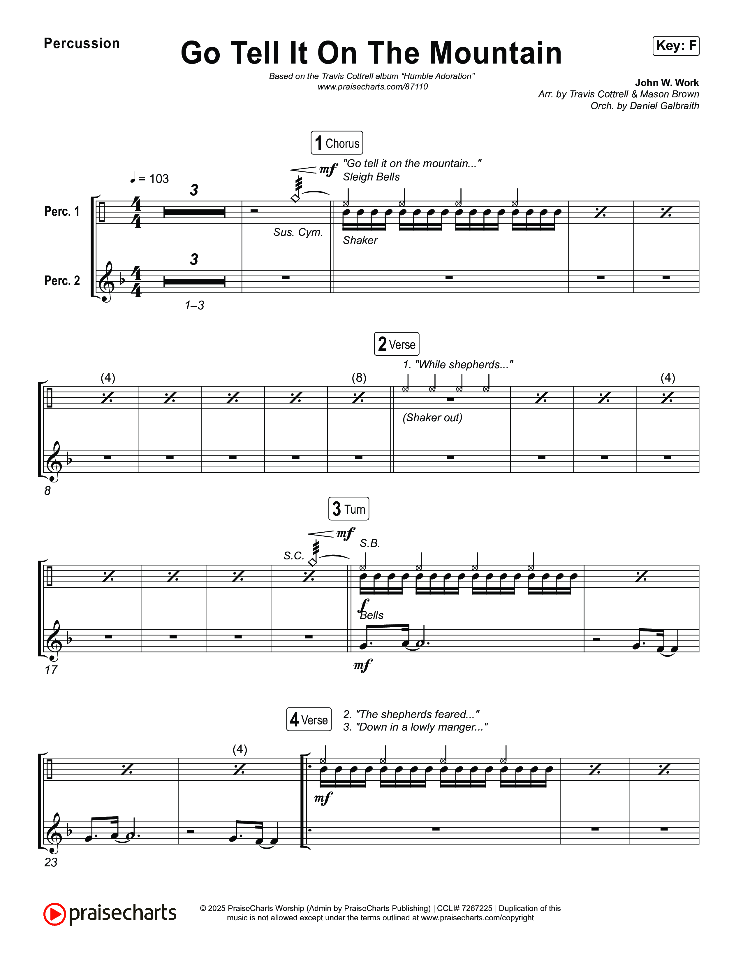 Go Tell It On The Mountain (Choral/SATB) Percussion (Travis Cottrell / Arr. Mason Brown / Orch. Daniel Galbraith)