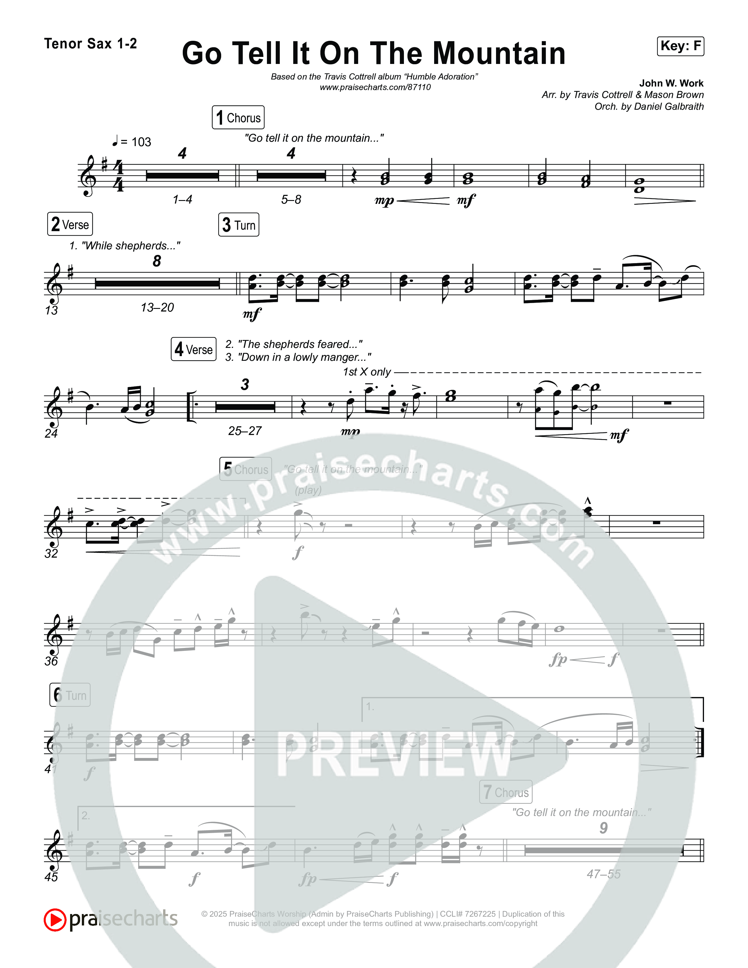 Go Tell It On The Mountain (Choral/SATB) Sax Pack (Travis Cottrell / Arr. Mason Brown / Orch. Daniel Galbraith)
