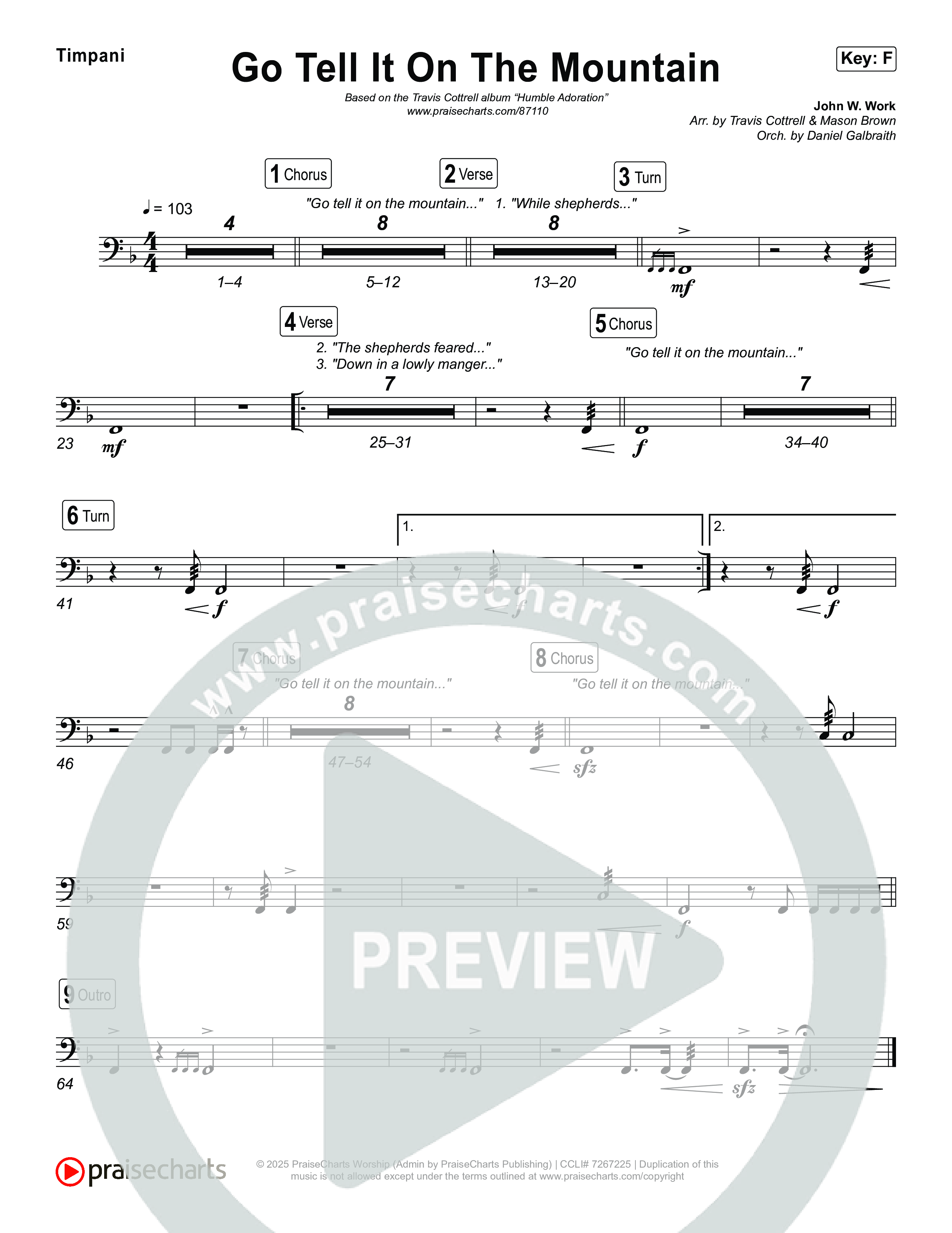 Go Tell It On The Mountain (Choral/SATB) Timpani (Travis Cottrell / Arr. Mason Brown / Orch. Daniel Galbraith)