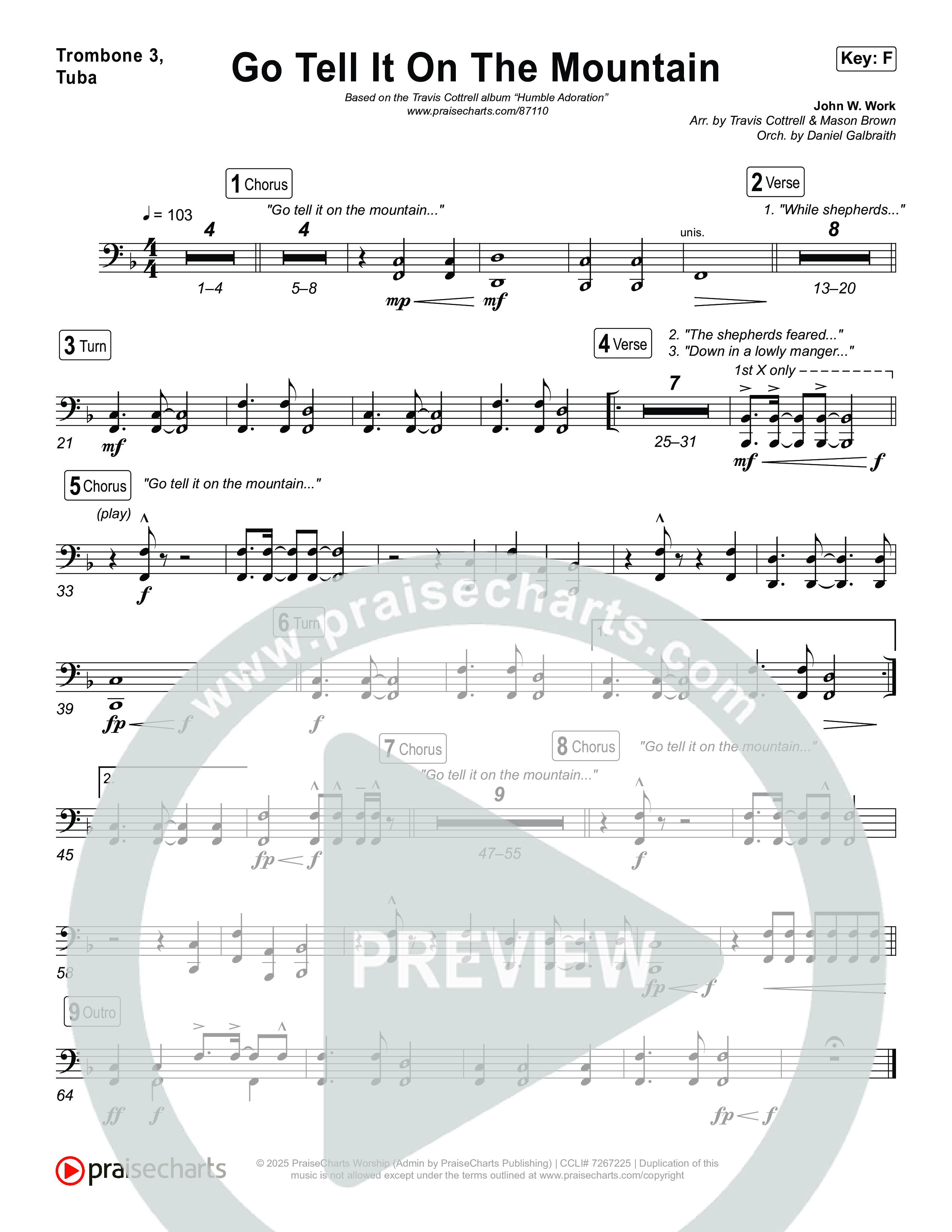 Go Tell It On The Mountain (Choral/SATB) Trombone 1,2 (Travis Cottrell / Arr. Mason Brown / Orch. Daniel Galbraith)